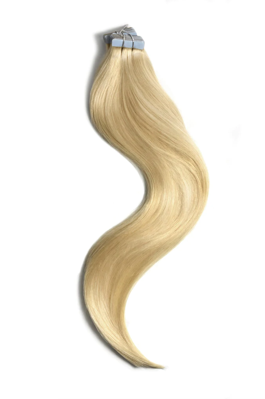 Blonde tape-in extension weft with adhesive tabs