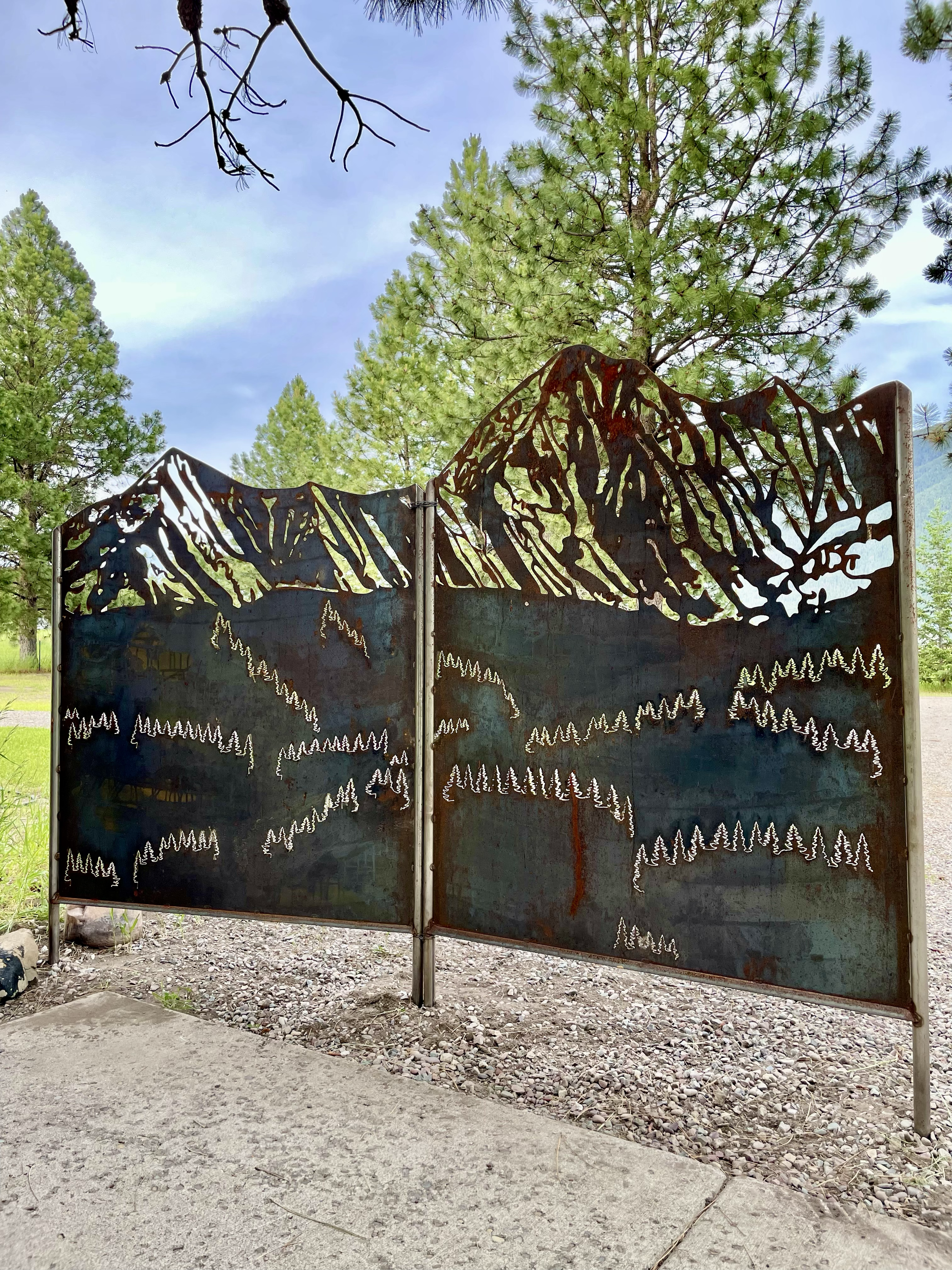 Creative Combinations Montana original Montana mountain steel privacy screens, inspired by Glacier National Park mountain peaks.  