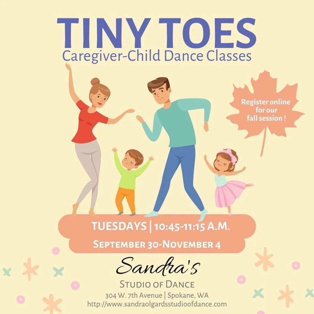 Registration is now open for our Fall Tiny Toes workshop! We will meet on Tuesday mornings for 6 weeks to have fun dancing together -- all while developing important motor skills, appreciating rhythm and musicality, and creating moments for caregiver