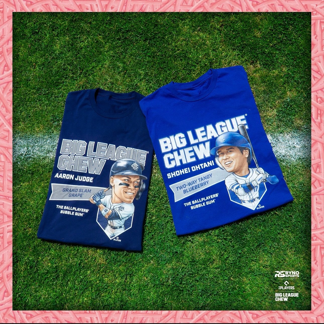 Two of baseball&rsquo;s best sluggers will have fans looking stylish this summer in our @bigleaguechewgum x @mlbpa x @rynosportsapparel collection.

@thejudge44 @shoheiohtani