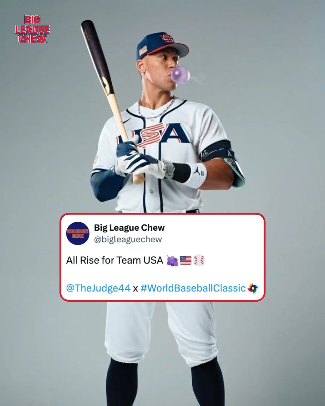 All Rise. The biggest hitter. The biggest stage. 🍇

Comment your favorite country x flavor pouch combo. We may have something cooking next week 👀👇

📸: @usabaseball
