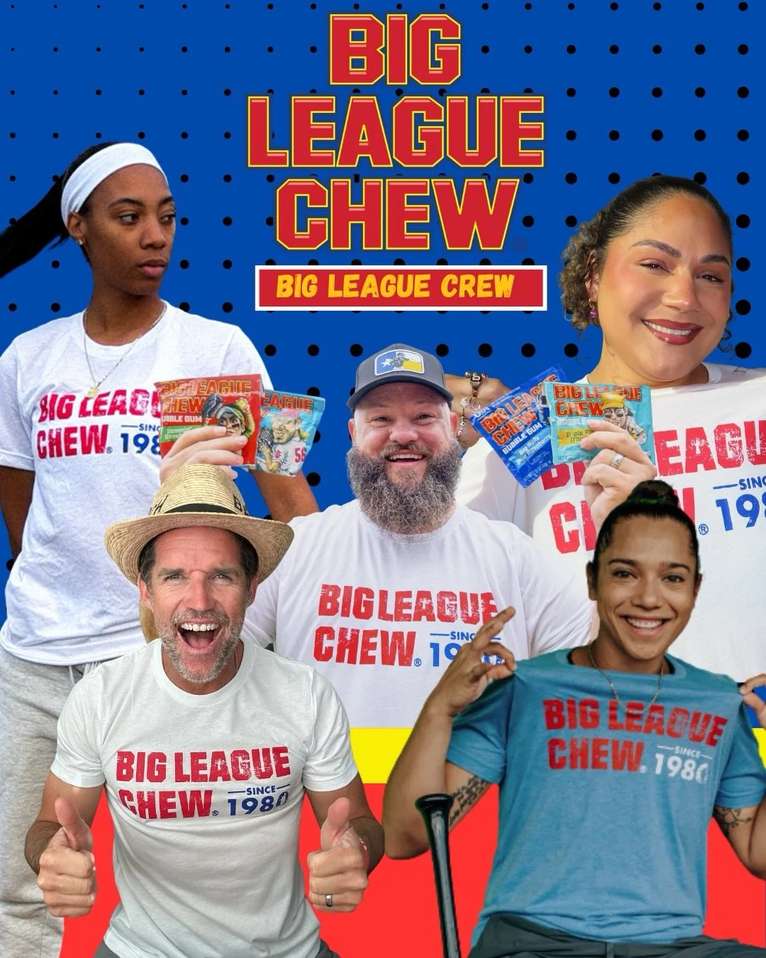 Big League Chew just leveled up! ⚾

Meet the all-star lineup of brand ambassadors: Mo&rsquo;ne Davis, Vincent Chapman, Coach Ballgame, Jocelyn Alo, and Val Perez. Bringing joy, grit, and a love for the game to every chew. 🍬💥