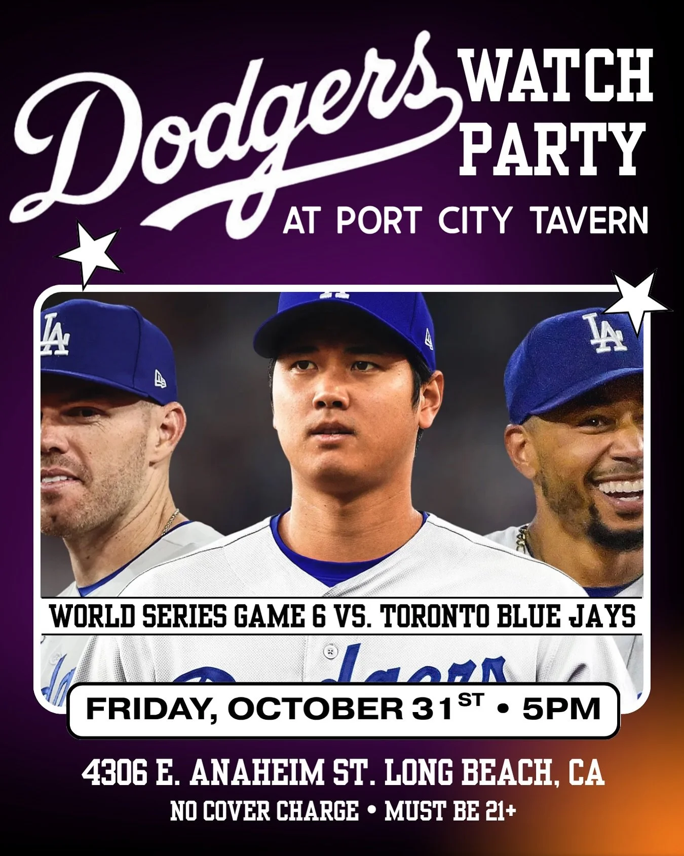 HALLOWEEN NIGHT 👻⚾️ Join us for two frighteningly fun events! The Dodgers will take on the Blue Jays in Game 6 of the World Series @ 5pm and our Spooky Silent Disco Party will follow @ 10pm.

Come for one or both - if you dare! See ya here 😱

📍 43