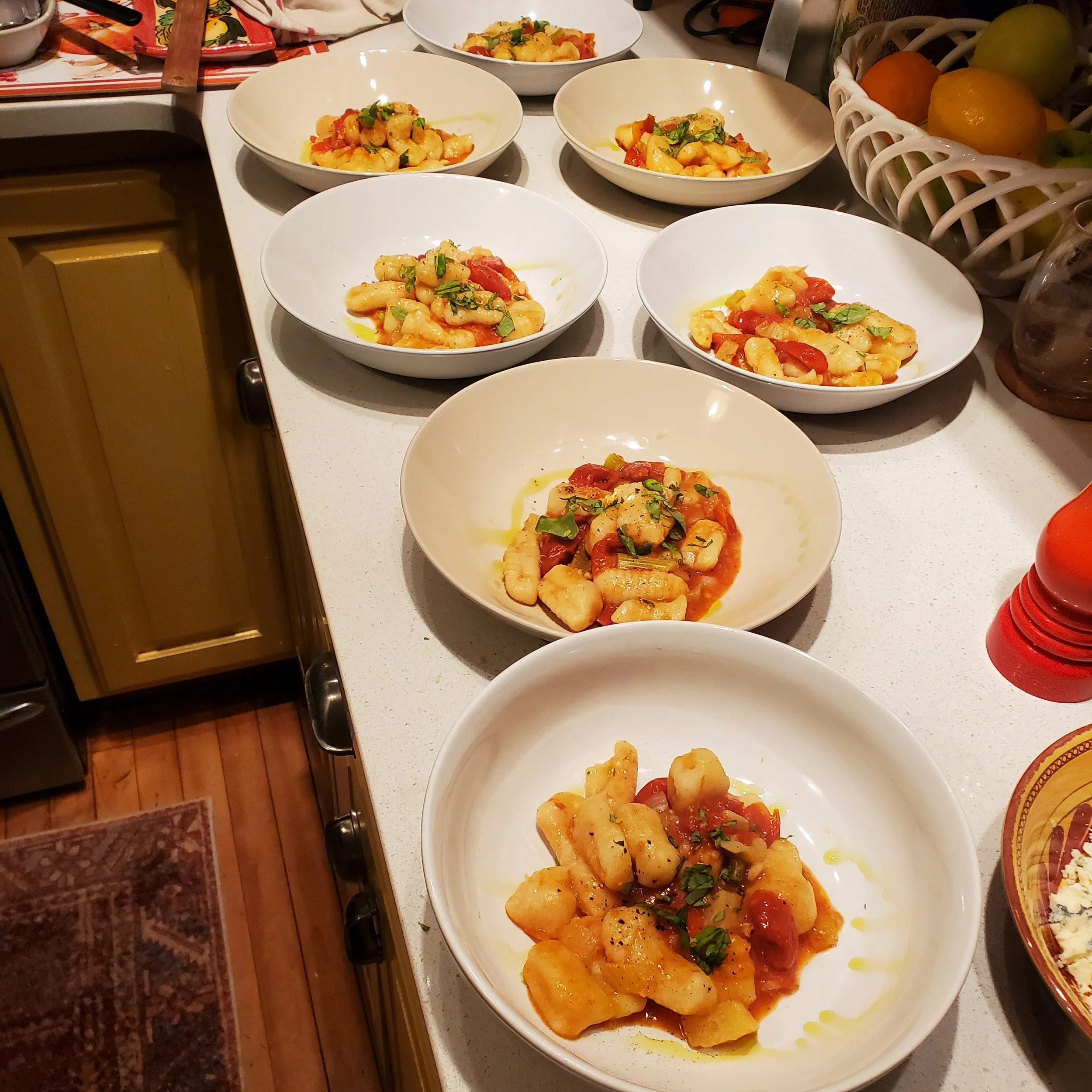Gnocchi with roasted tomatoes and Gnocchi with sausage and cream $80pp 6 spots available
