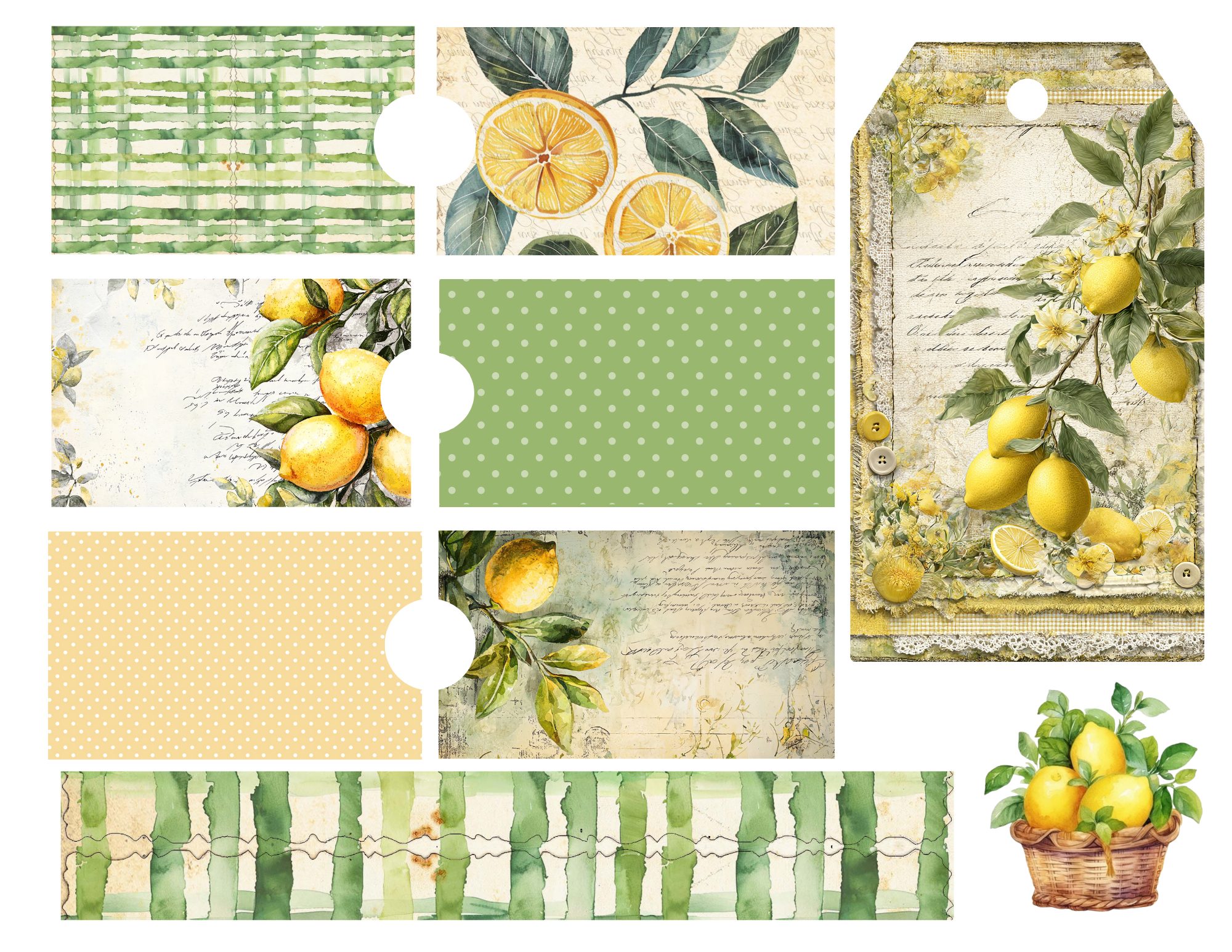 Summery Lemon Junk Journal Kit – 26-Page Digital Download with Tags, Pockets & Ephemera