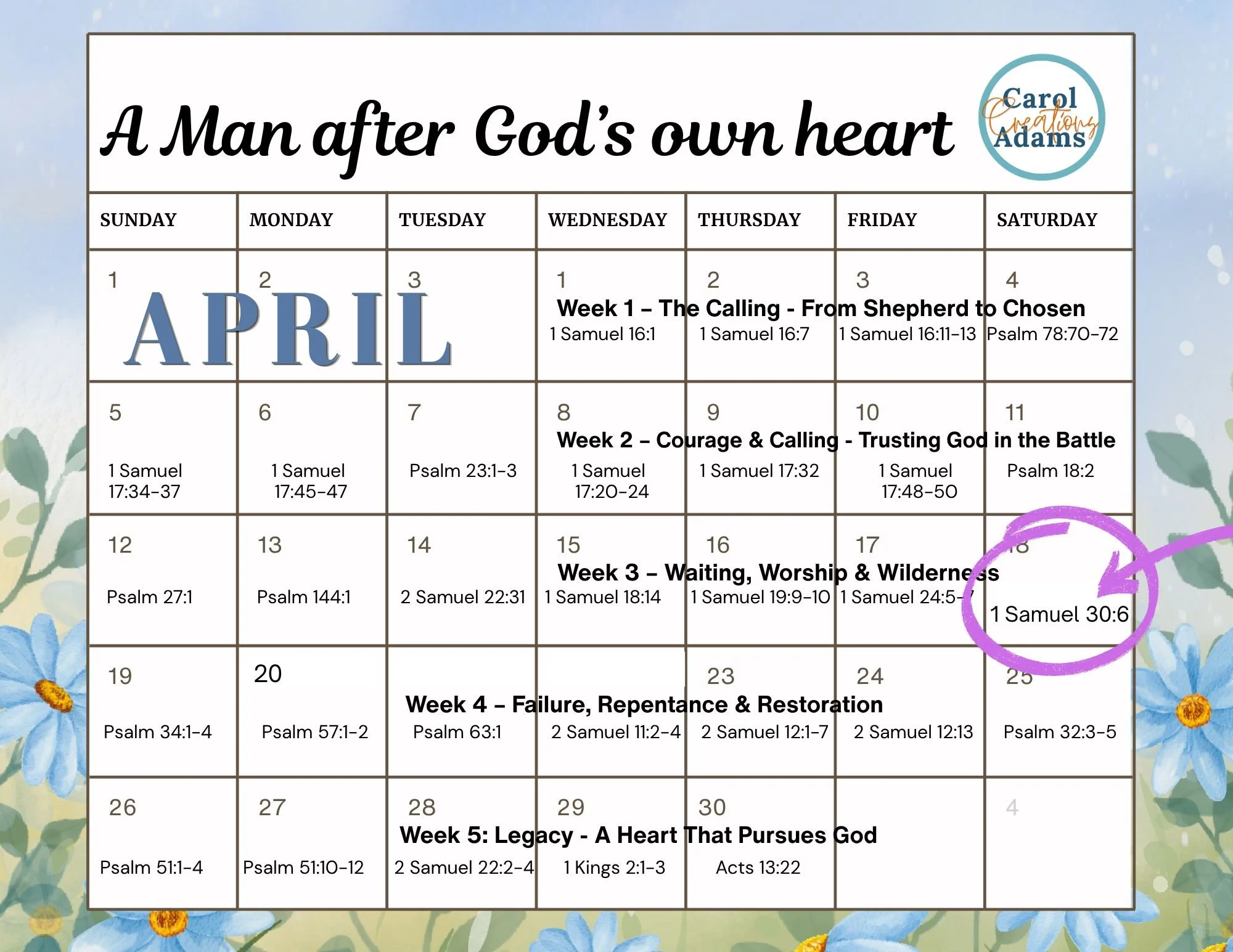 April Scripture Challenge – A Man After God’s Own Heart + FREE Printable