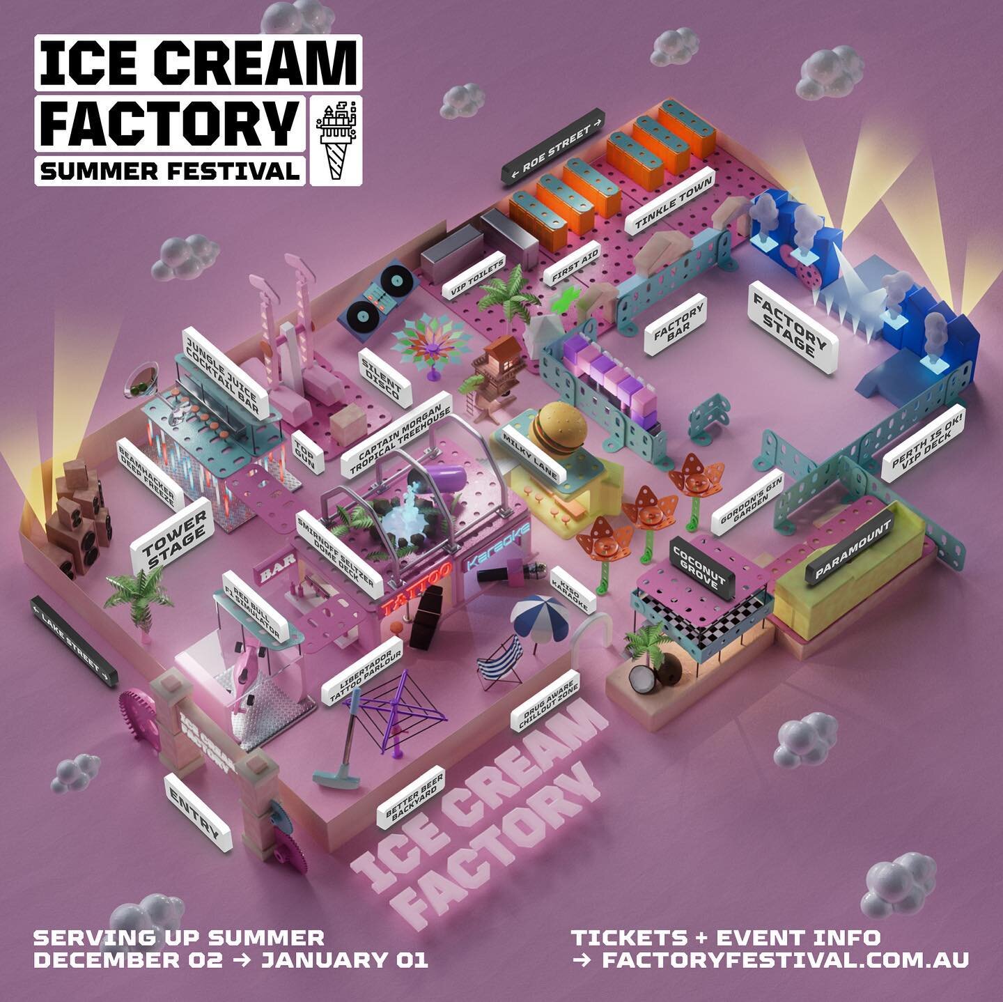 ICE CREAM FACTORY MAP REVEAL⚡️

The 2022 Ice Cream Factory Site map is here! Check it out 👇🏻

👩&zwj;🎤 Outdoor DJ Tower Stage
🥶 Beamhacker Deep Freeze
🧃Jungle Juice Cocktail Bar by Idle Hands
🎢Top Gun Ride
🎧Funk Silent Disco
🏝Captain Morgan T