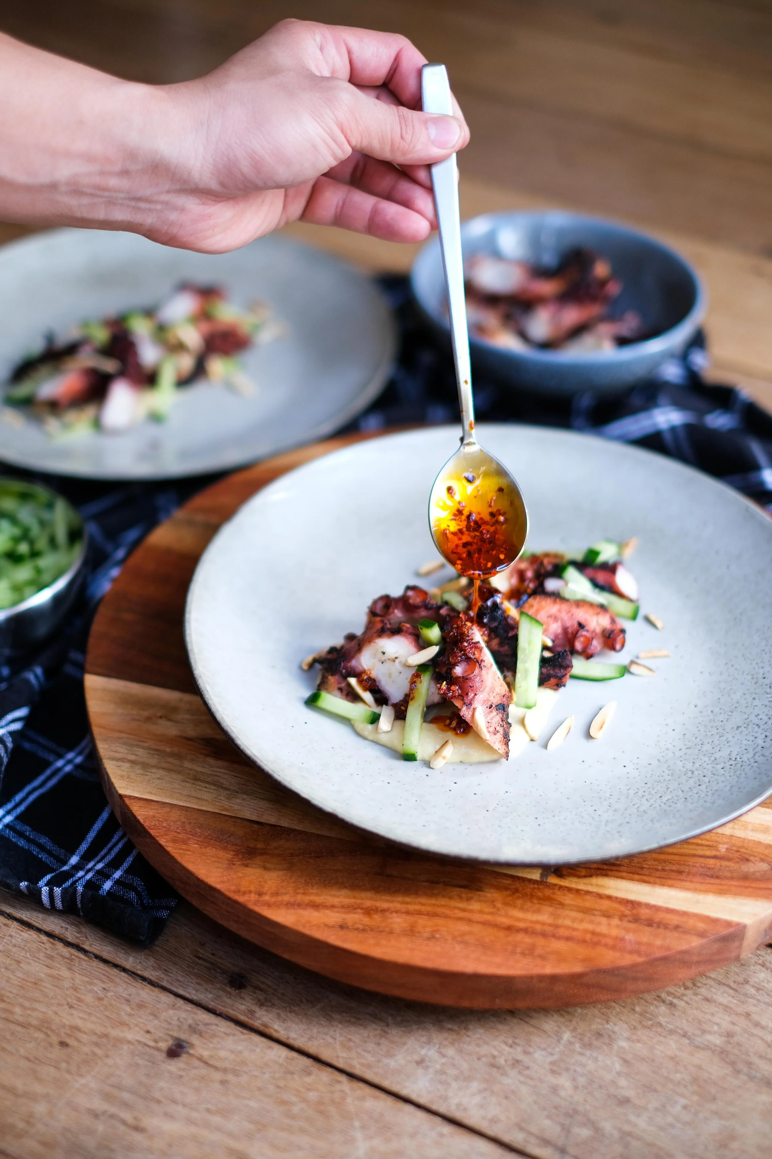 Chargrilled Octopus with White Bean Puree and Chilli Oil