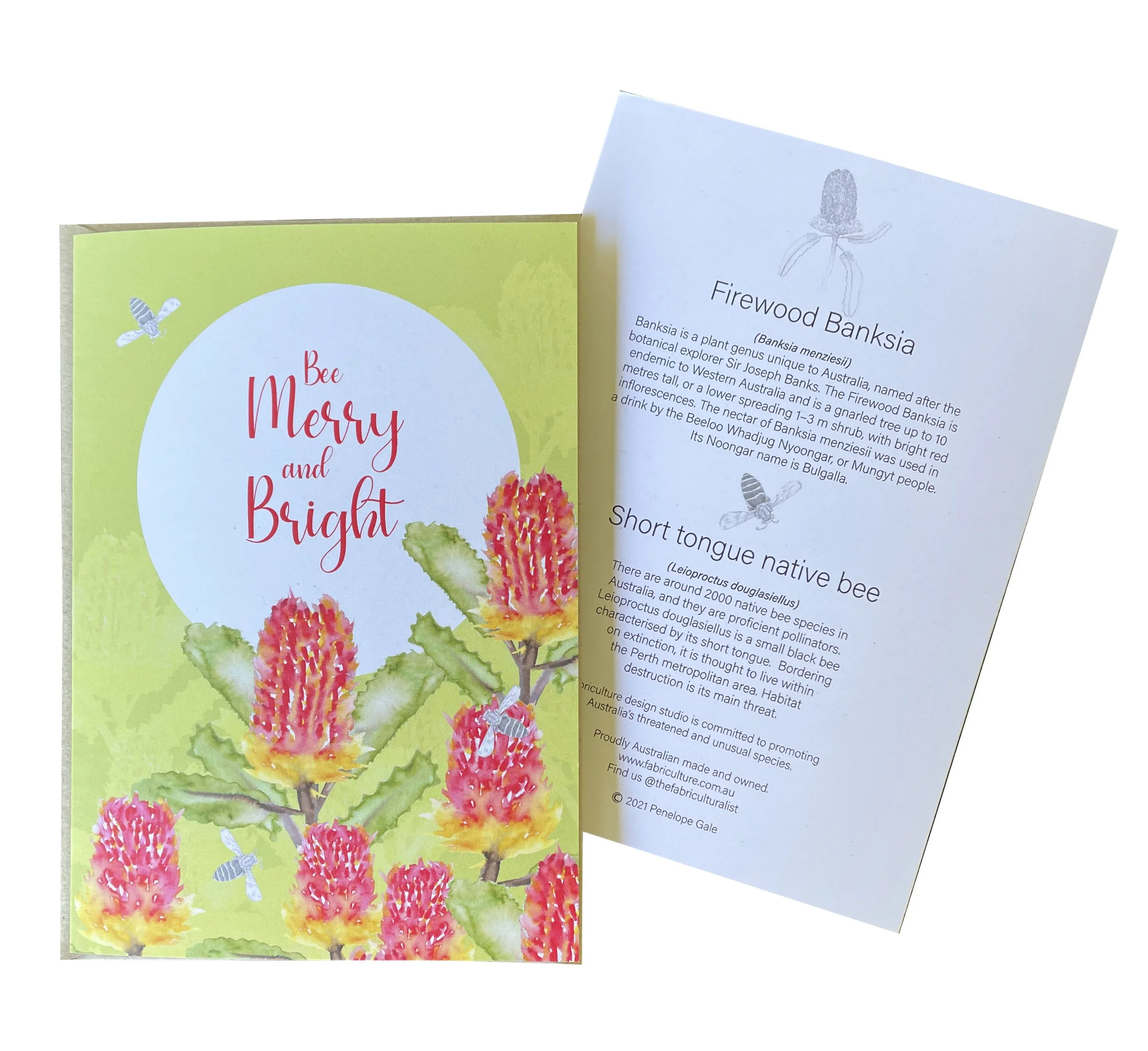Australian Botanical Christmas Card - Firewood Banksia with native bee