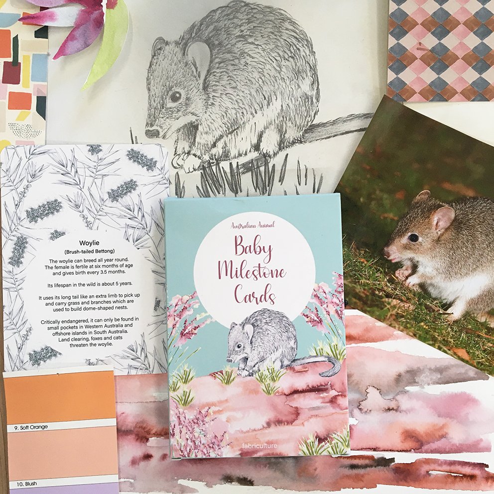 Fabriculture Baby Milestone Cards with Woylie sketch.jpg