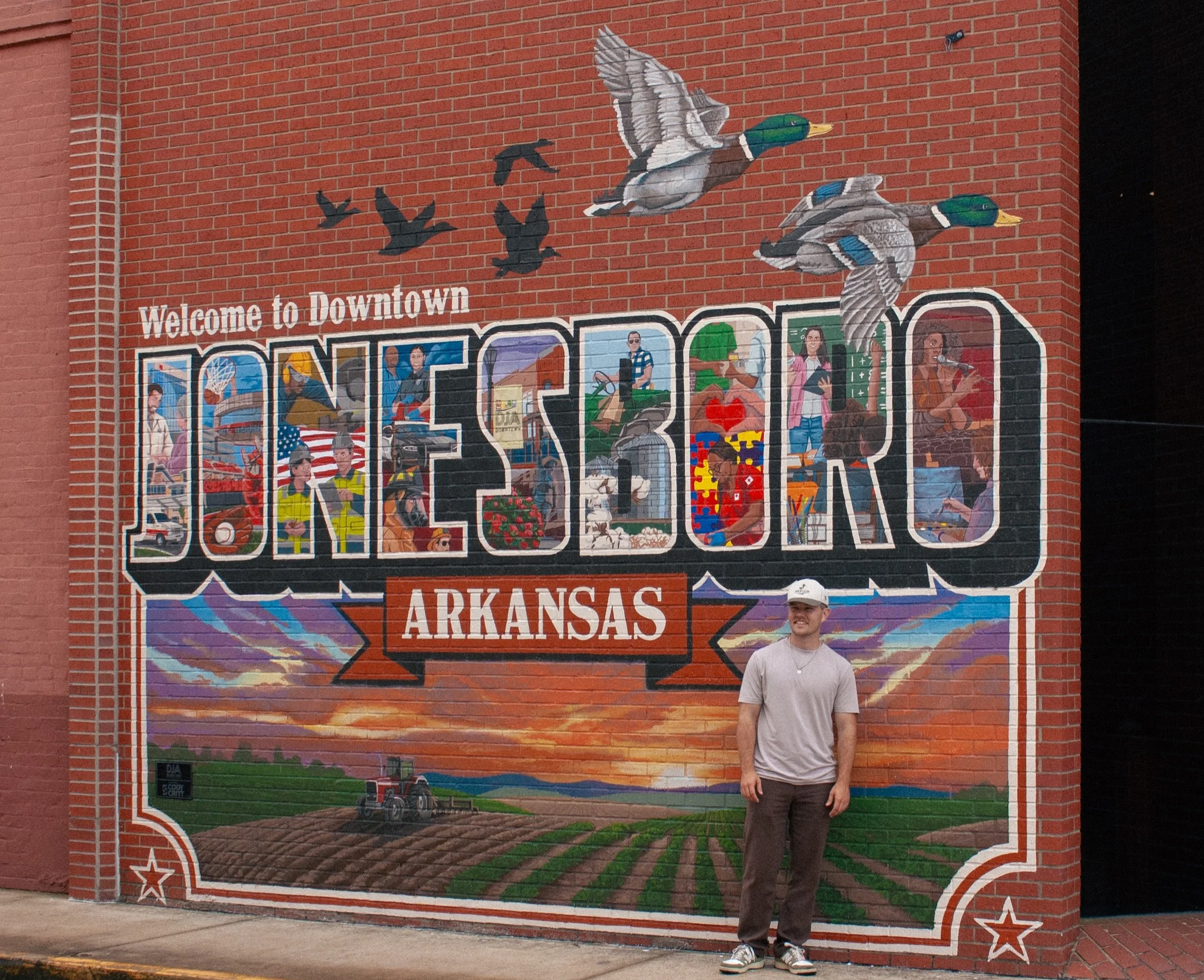 Painting this mural has been a dream come true. Since the moment I painted my first mural to doing my internship with Gearhead, it was a bucket list item to have a mural downtown Jonesboro. A huge thank you to the DJA and McDaniel Law Firm for trusti