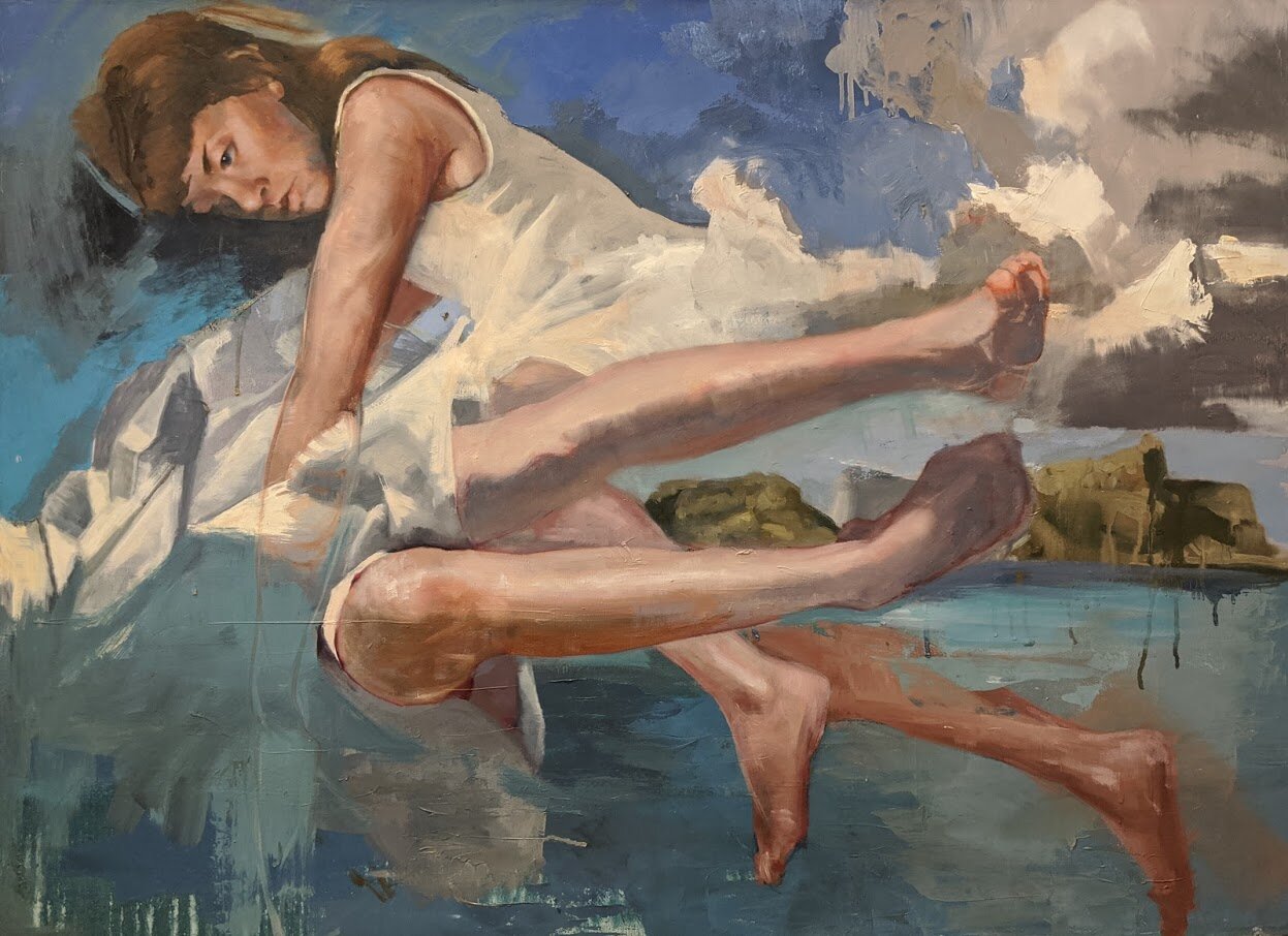 “Somewhere Else” 30x40 on canvas. This piece captures Caitlin’s fascination with the way a mind can wander.