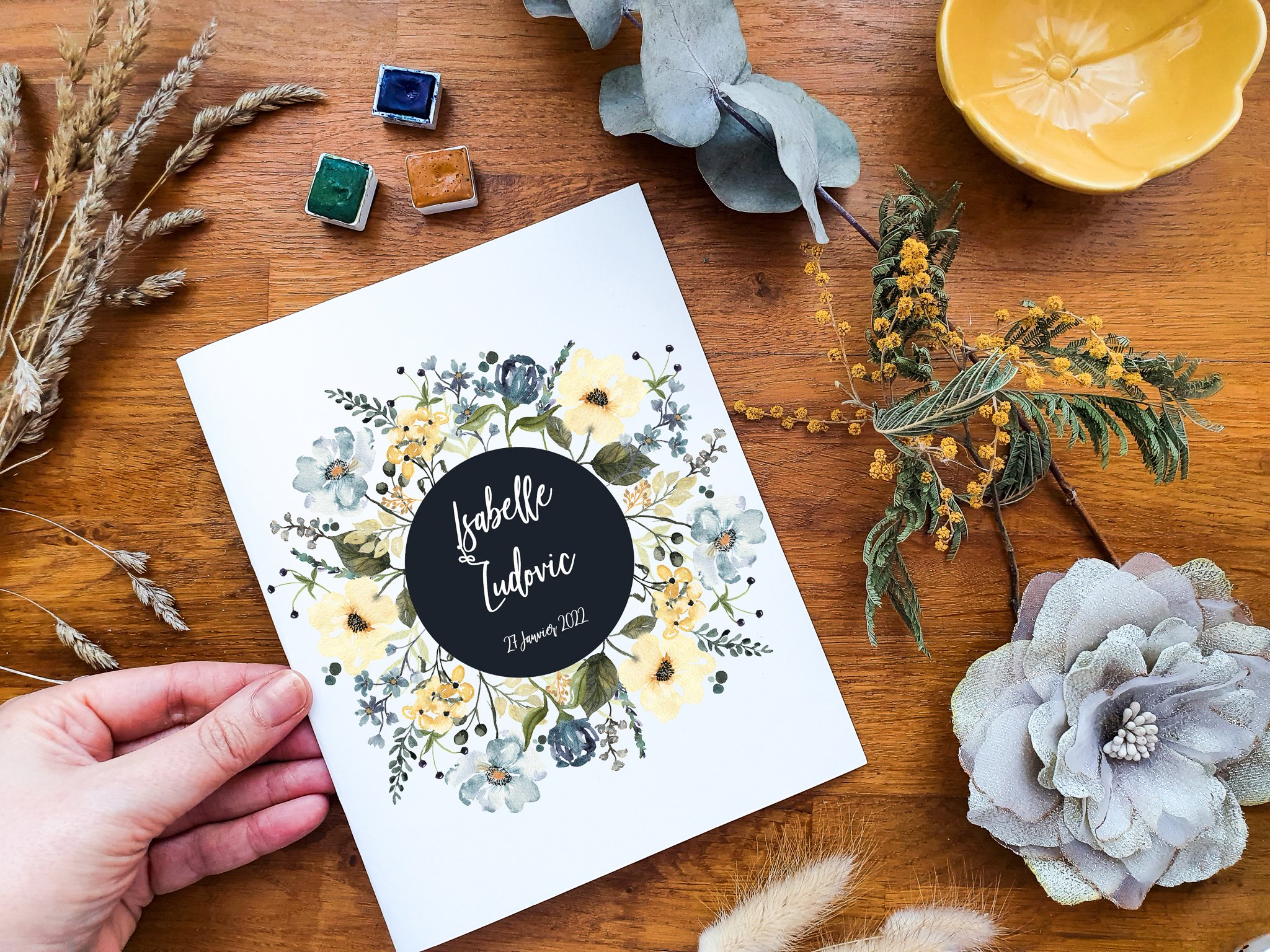 faire part de mariage à l'aquarelle - hiver fleuri