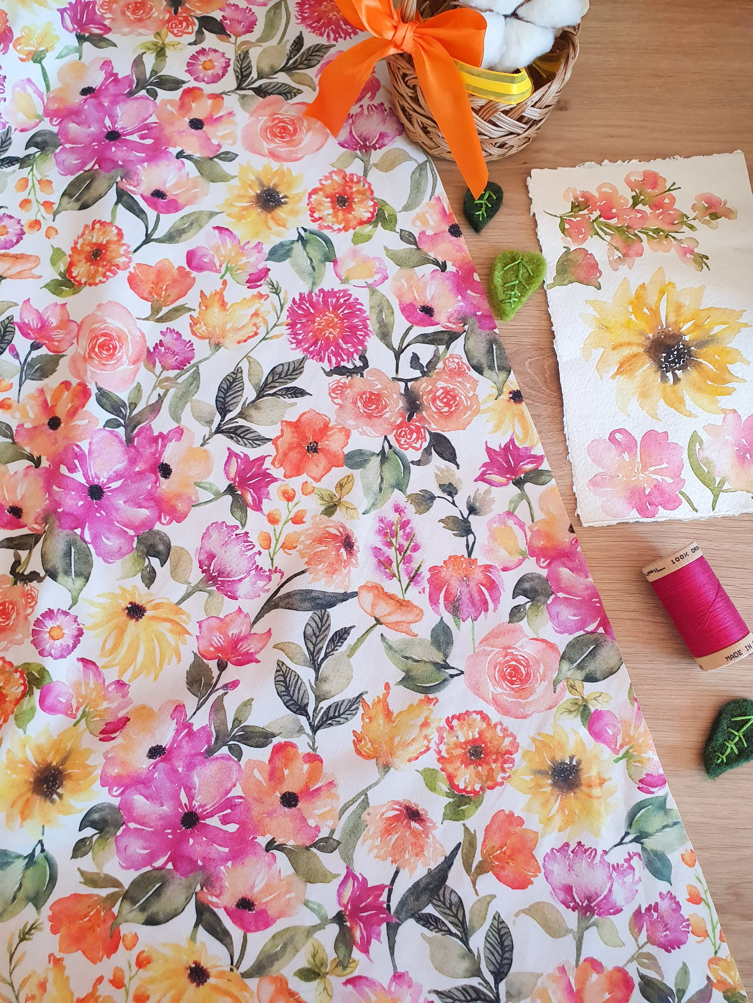 Tissu Popeline De Coton 100% Fleuri - Largeur 145cm - Vendu Au Mètre - Neuf