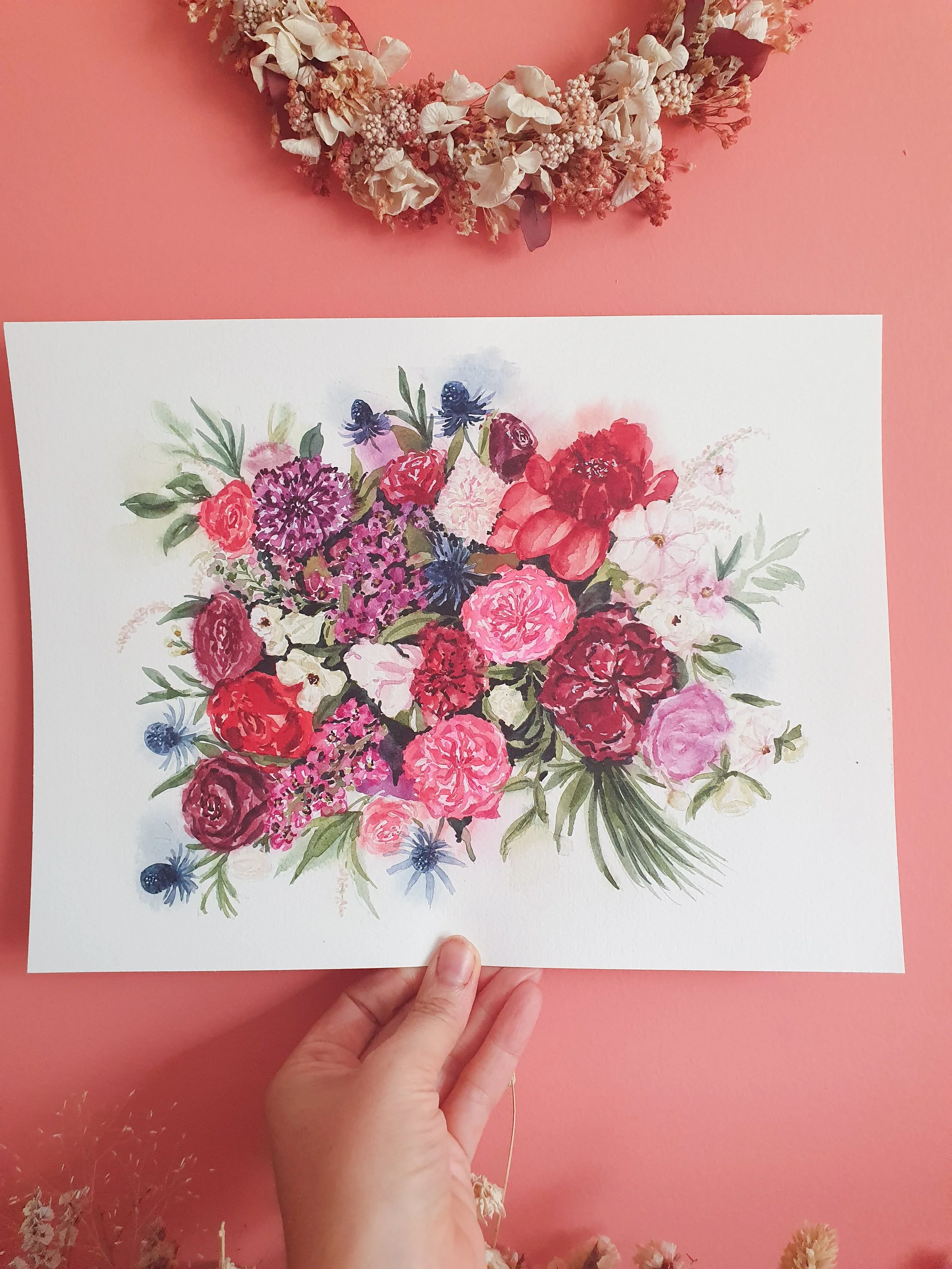 Cadeau mariage : bouquet de fleurs personnalisés à l'aquarelle