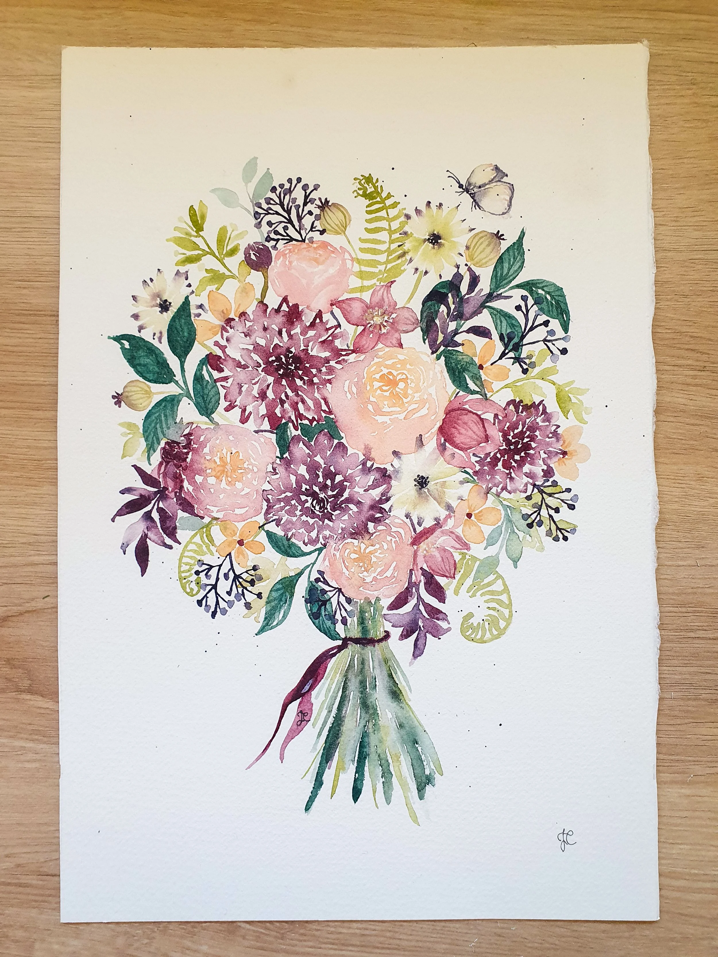 Cadeau mariage : bouquet de fleurs personnalisés à l'aquarelle