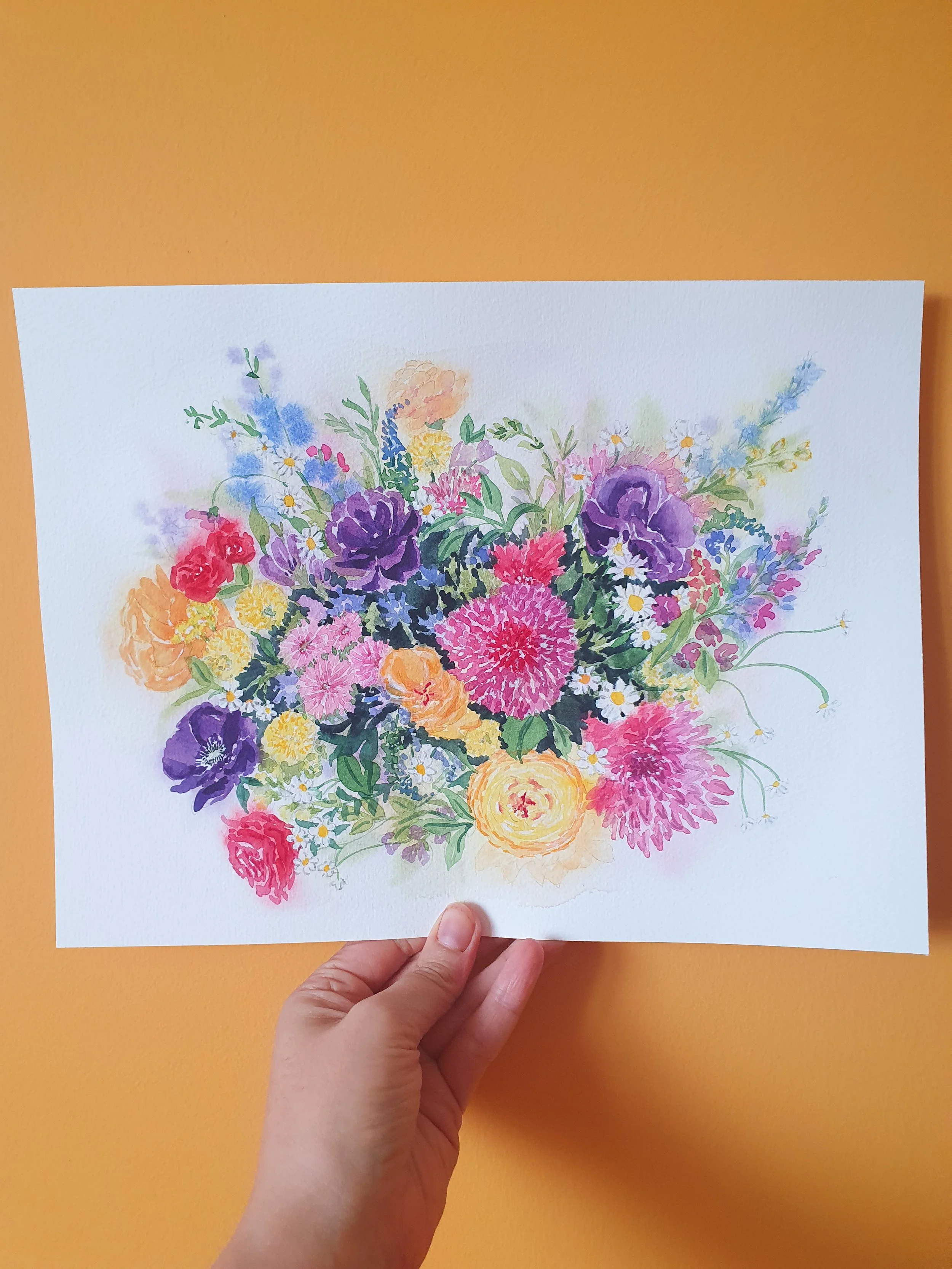 Cadeau mariage : bouquet de fleurs personnalisés à l'aquarelle