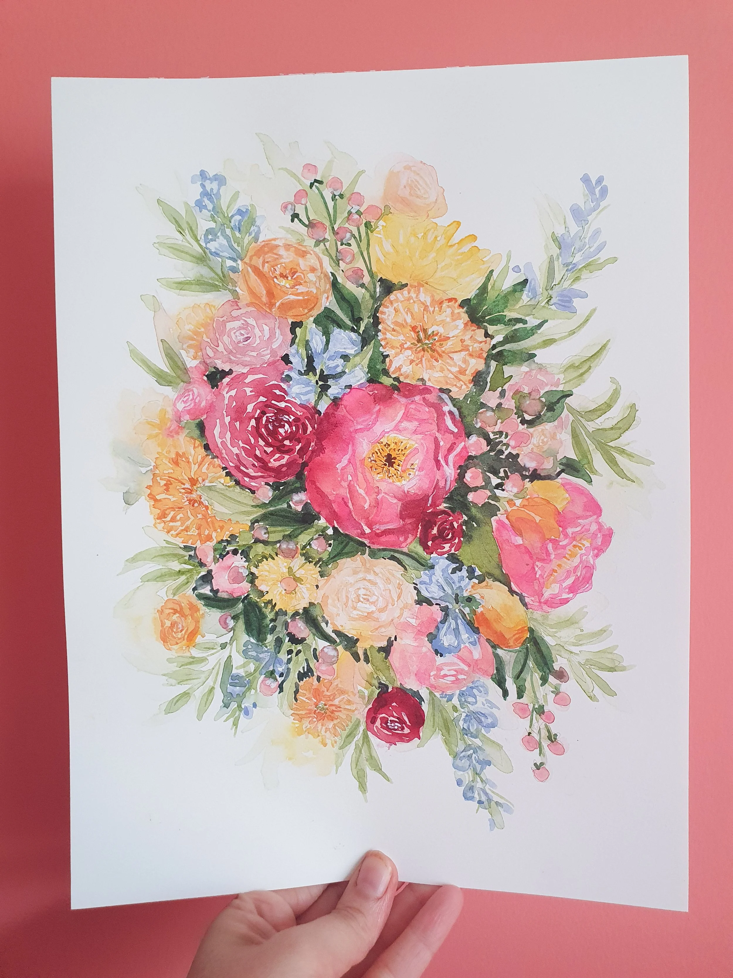 Cadeau mariage : bouquet de fleurs personnalisés à l'aquarelle