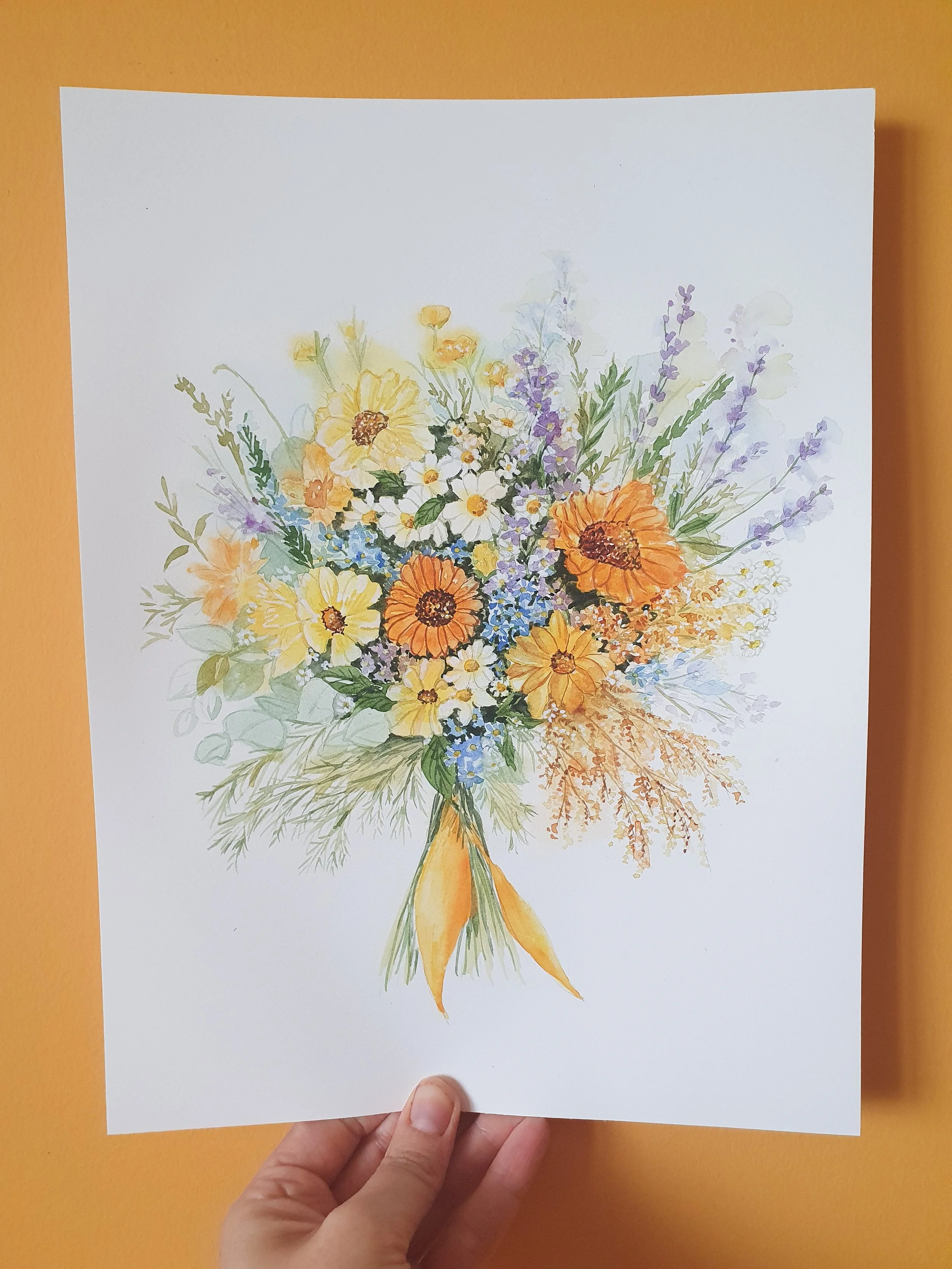Cadeau mariage : bouquet de fleurs personnalisés à l'aquarelle