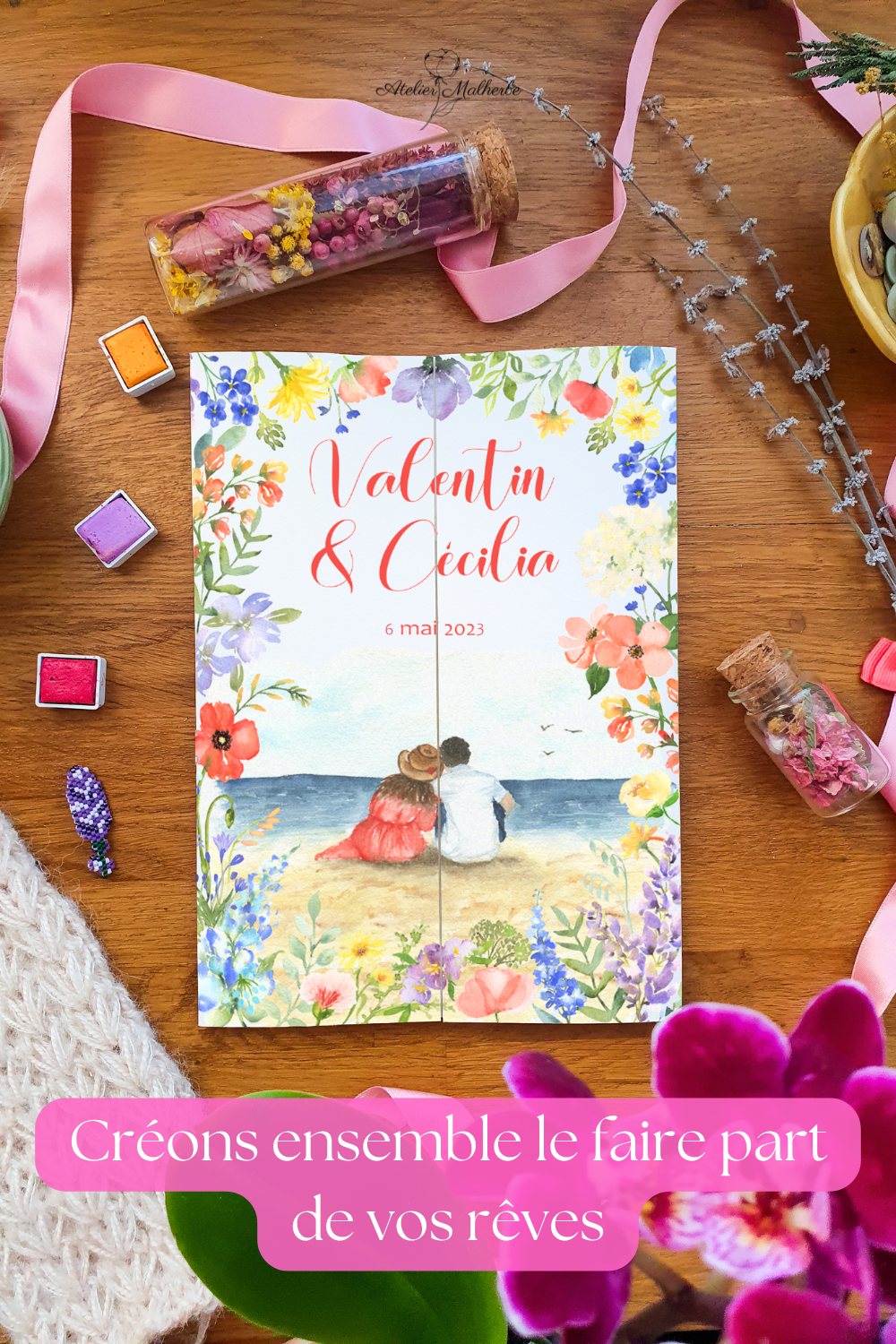 faire-part de mariage personnalisé peint à l’aquarelle