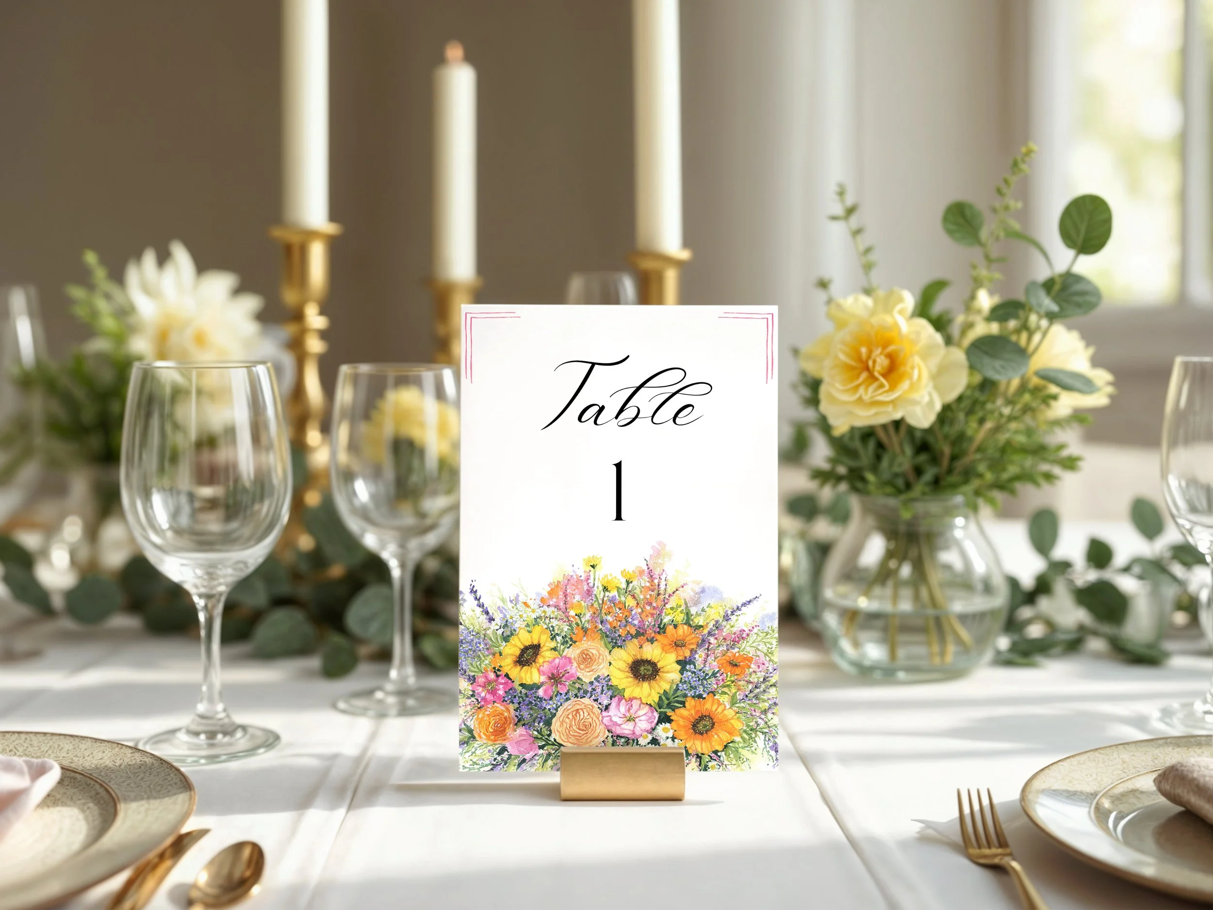 Numéro de table aquarelle mariage florale