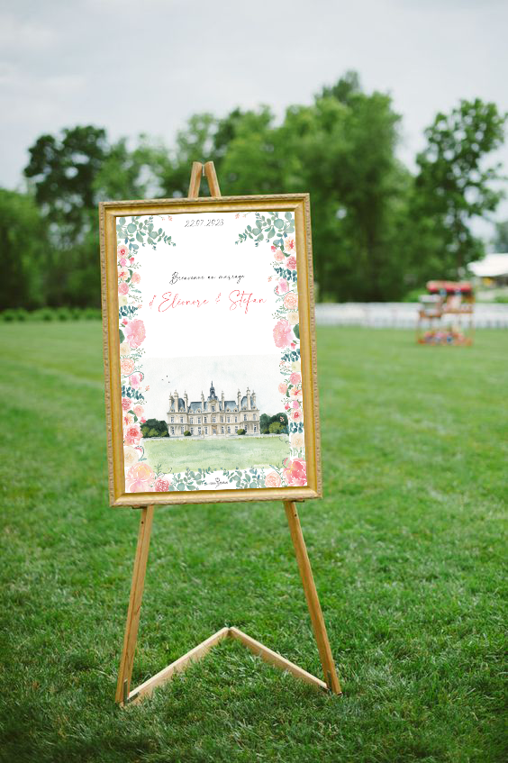 Panneau de bienvenu aquarelle Mariage romantique