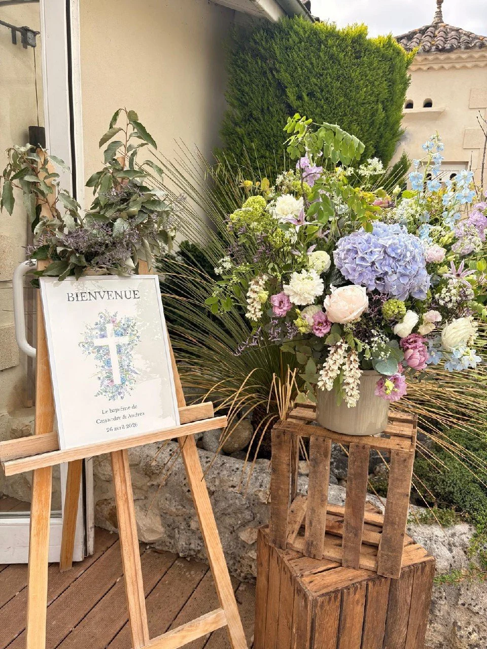 Panneau de bienvenue baptême à l'aquarelle