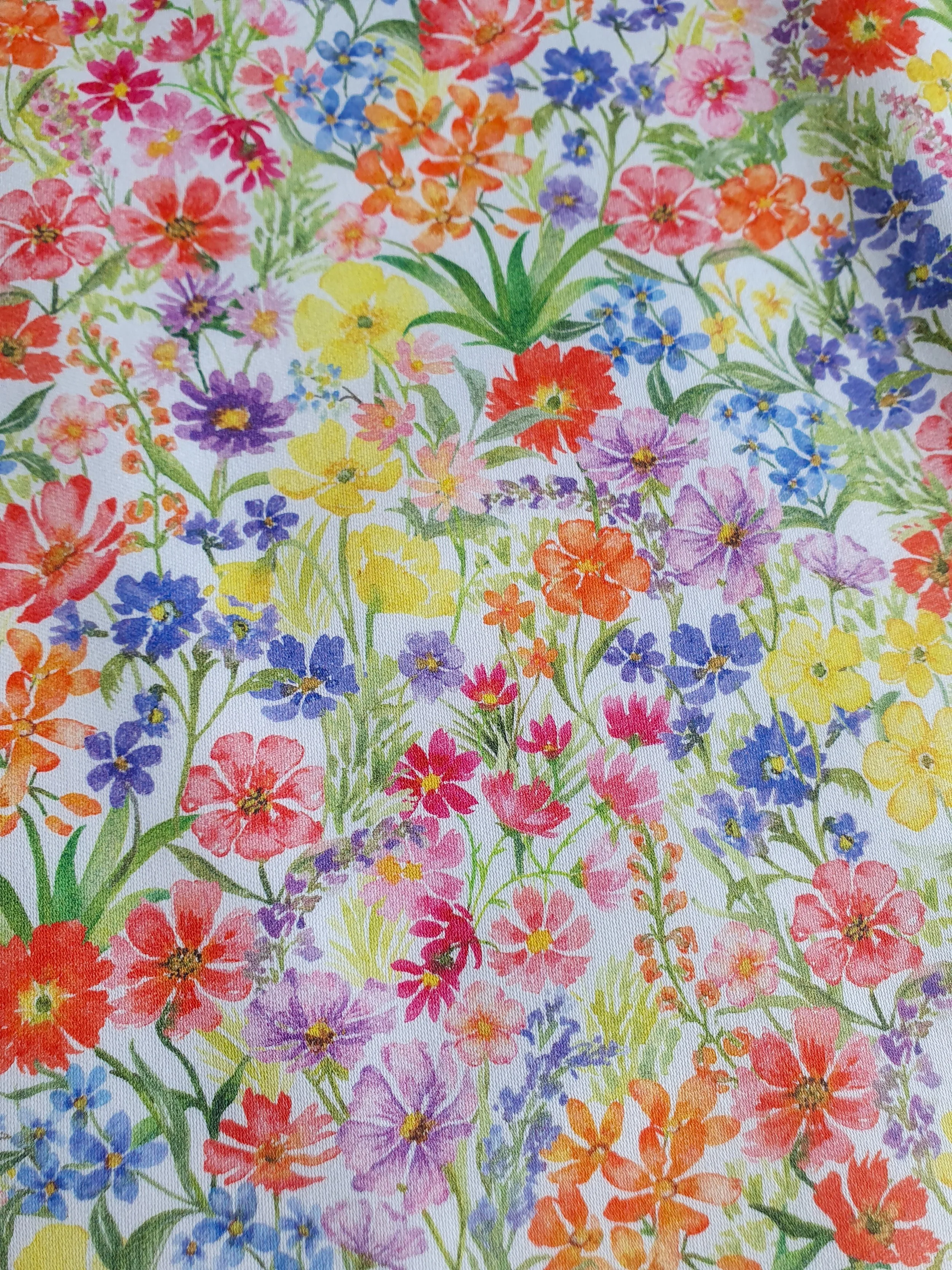 Tissu coton bio fleuri multicolore – motif jardin aquarelle Jardin Fleuri