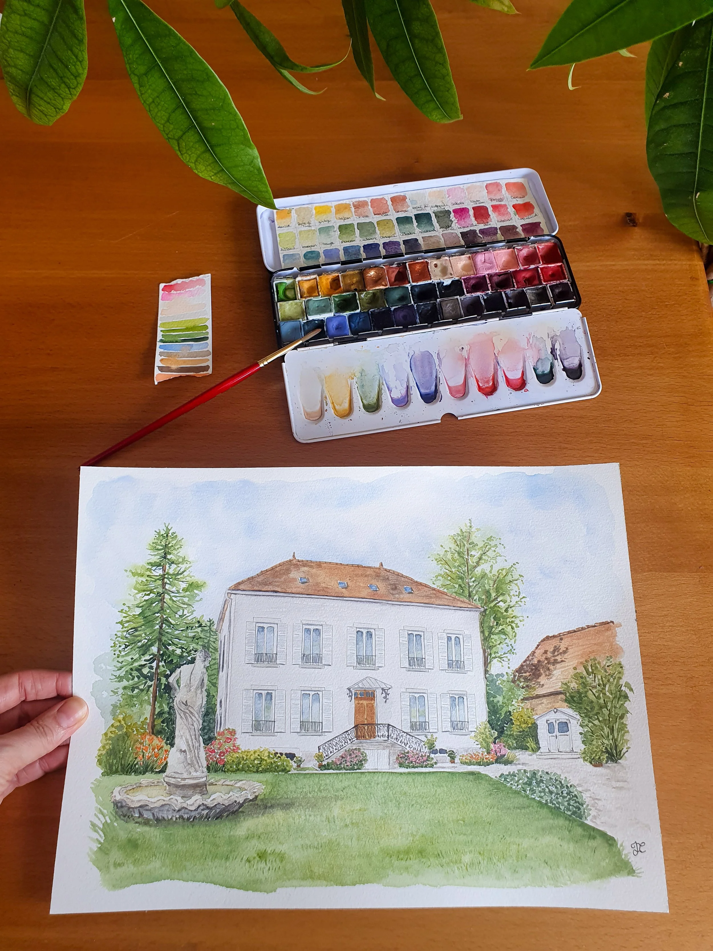 Maison de famille, lieu de réception personnalisé à l'aquarelle
