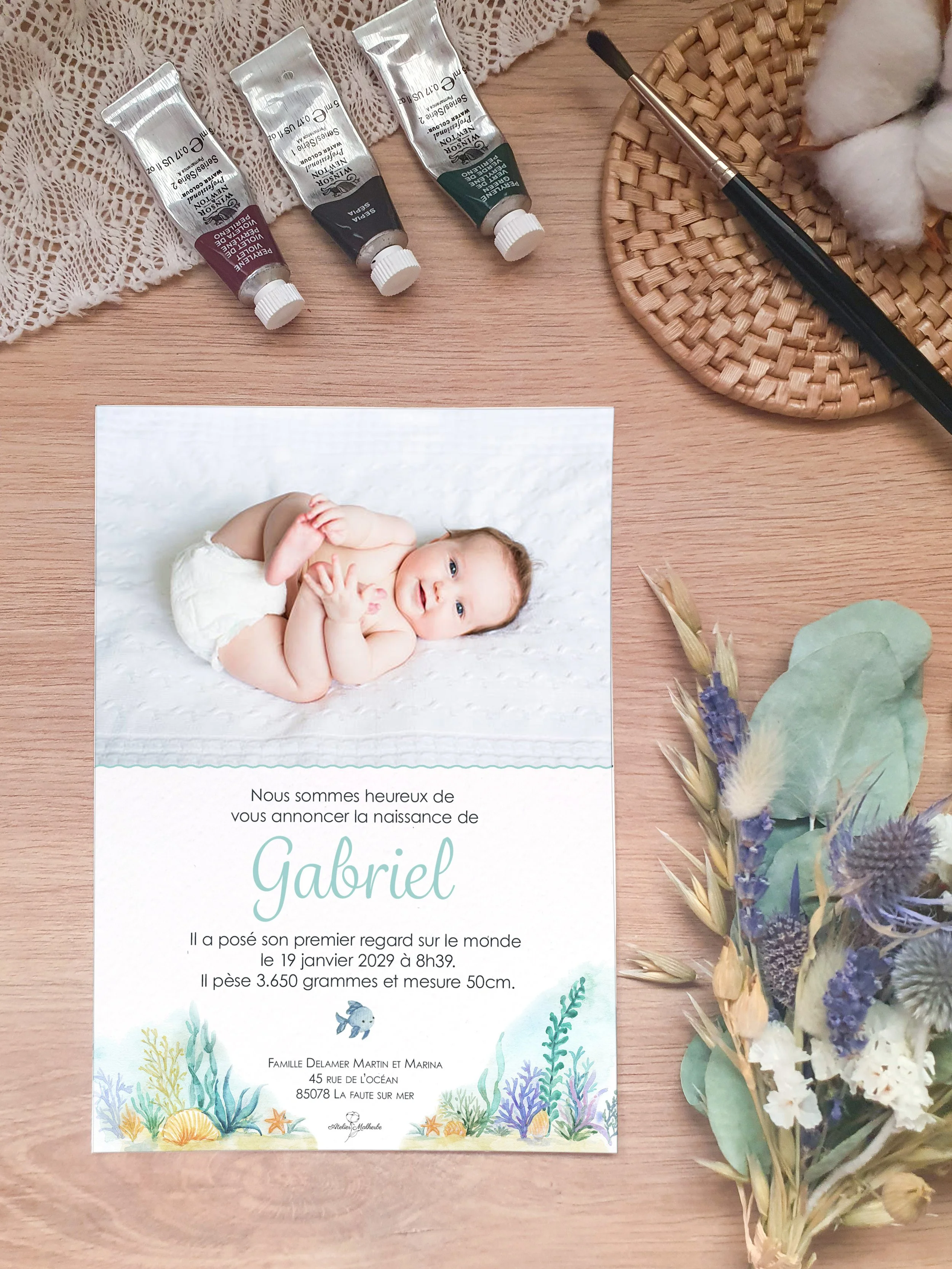 faire part de naissance aquarelle originale bébé baleine mignon