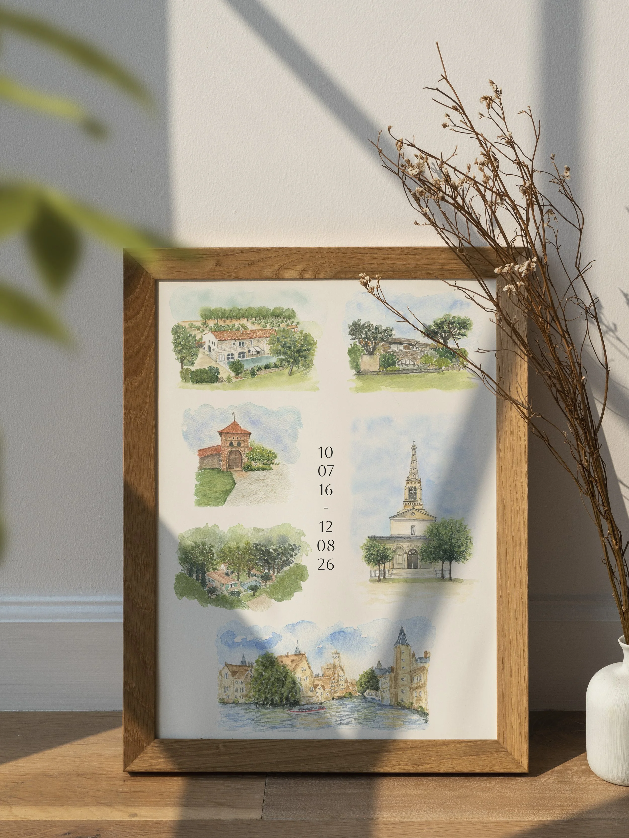 Tableau souvenirs de voyages encadré, décoration personnalisé
