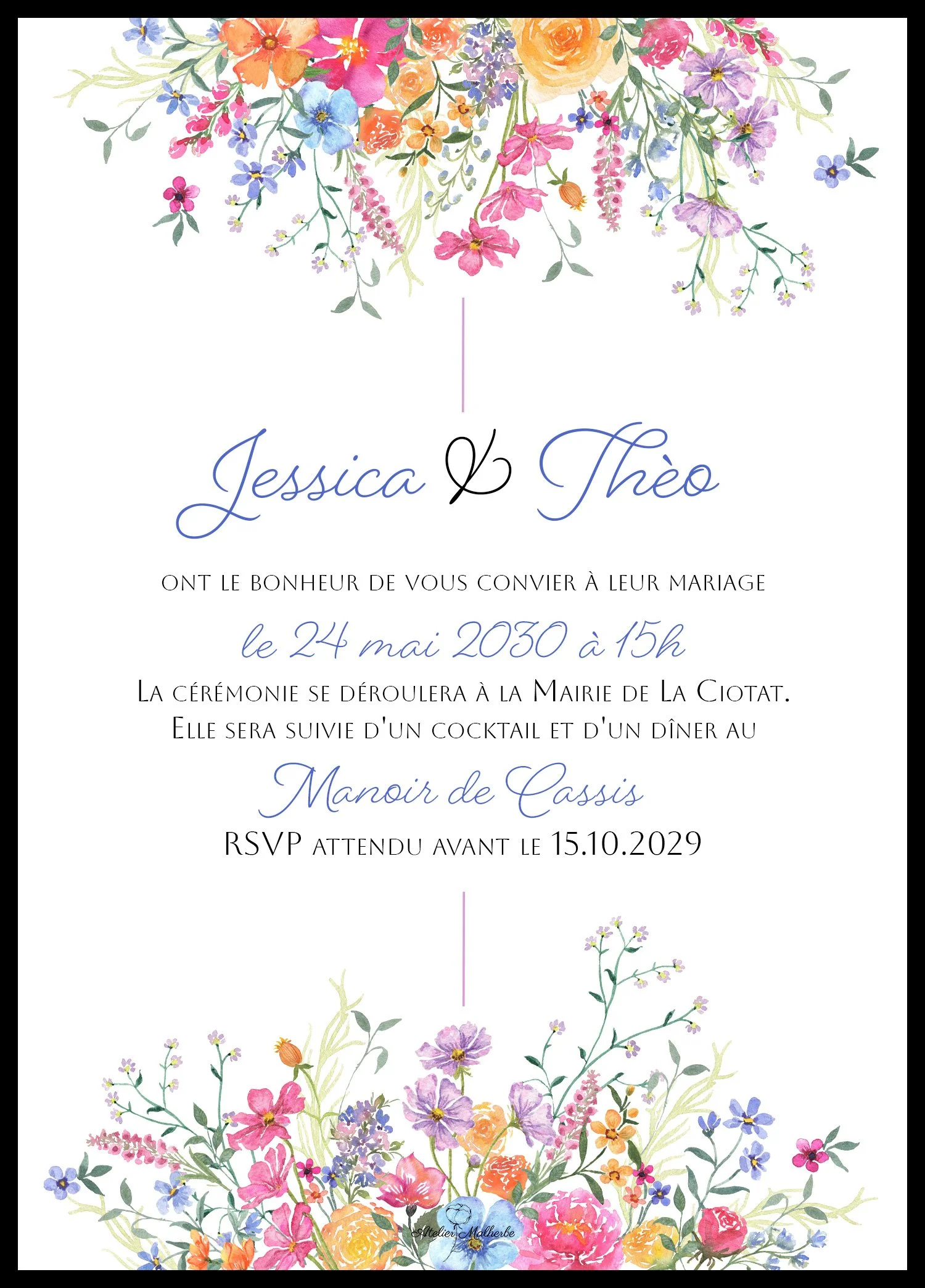 Faire part aquarelle mariage fleurie rêves botaniques