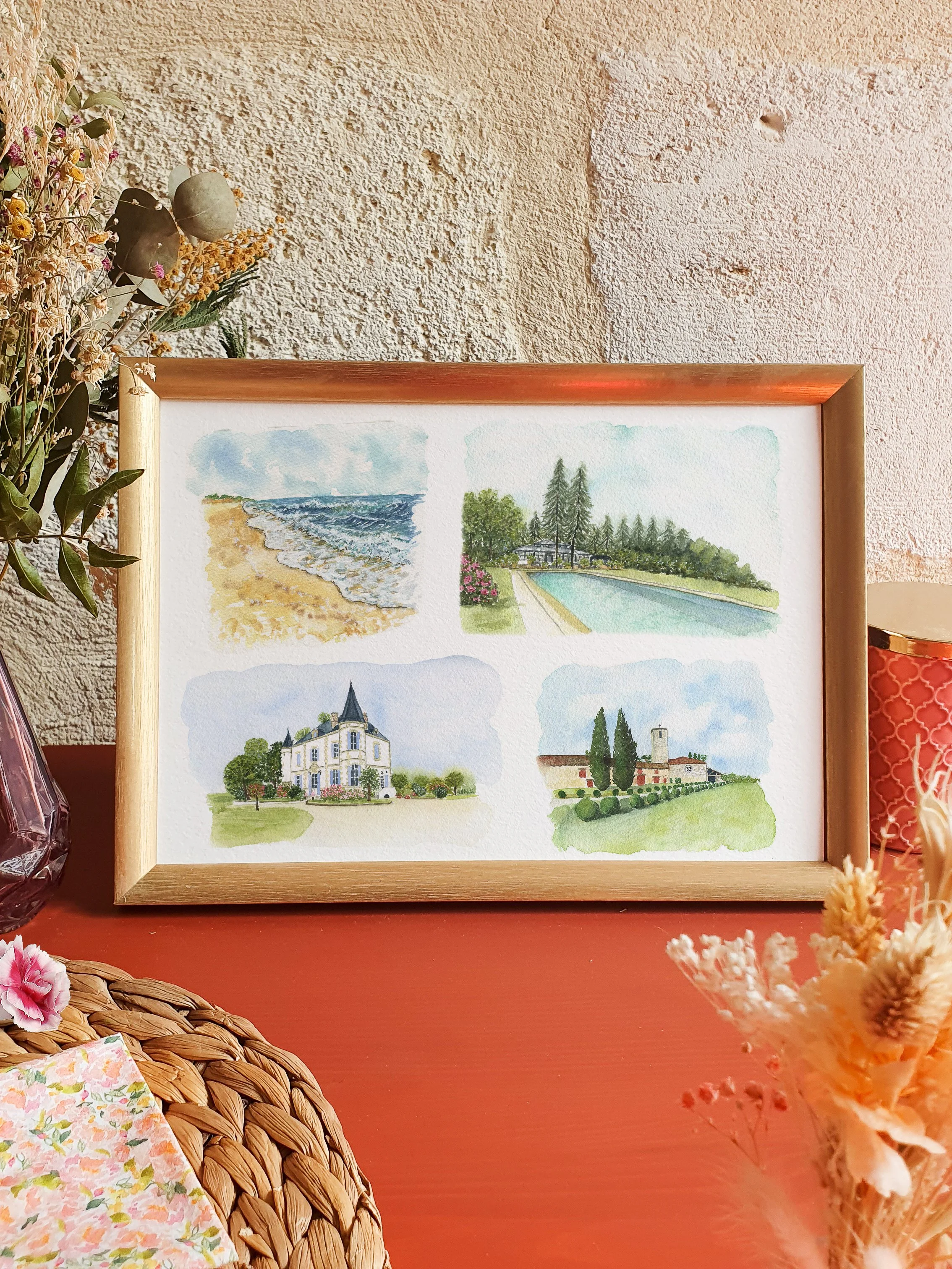 Tableau personnalisé réunissant plusieurs paysages de voyage