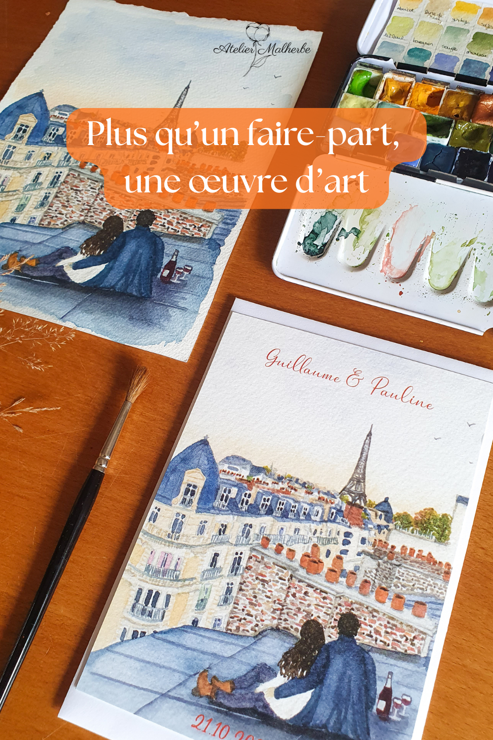 Papeterie de mariage Les toits de paris sur mesure à l'aquarelle