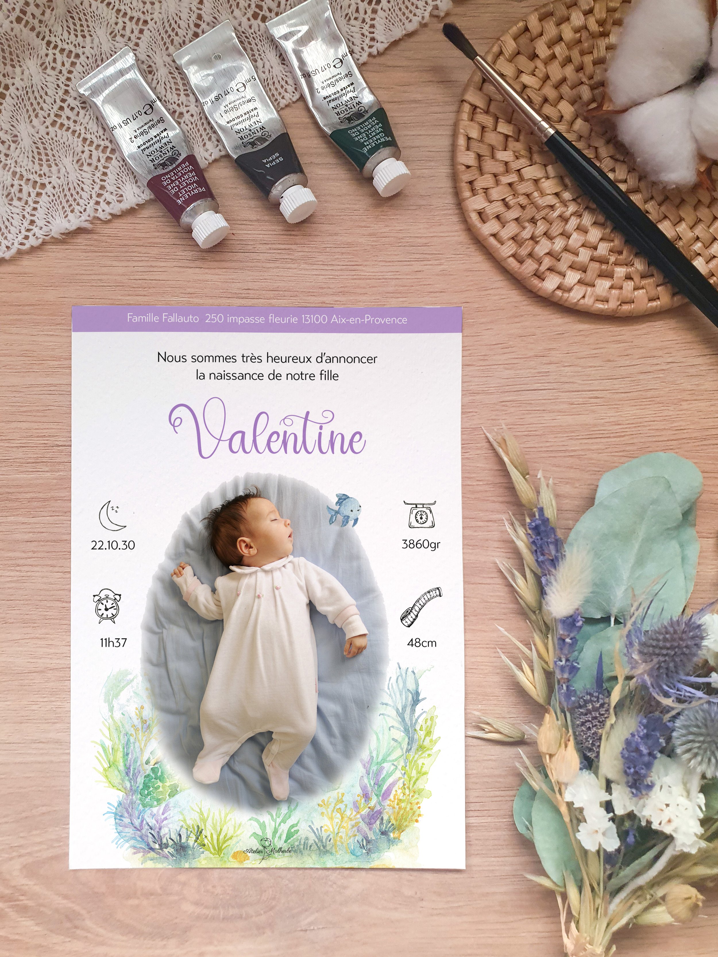 faire part de naissance aquarelle originale bébé tortue mignon
