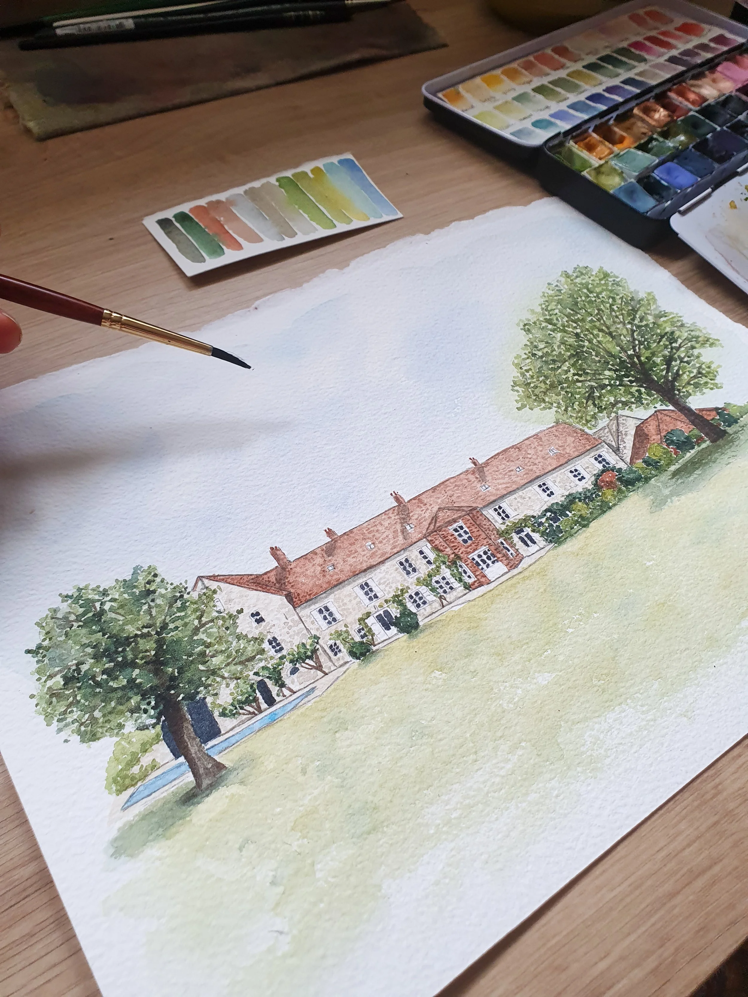 Maison de famille, lieu de réception personnalisé à l'aquarelle