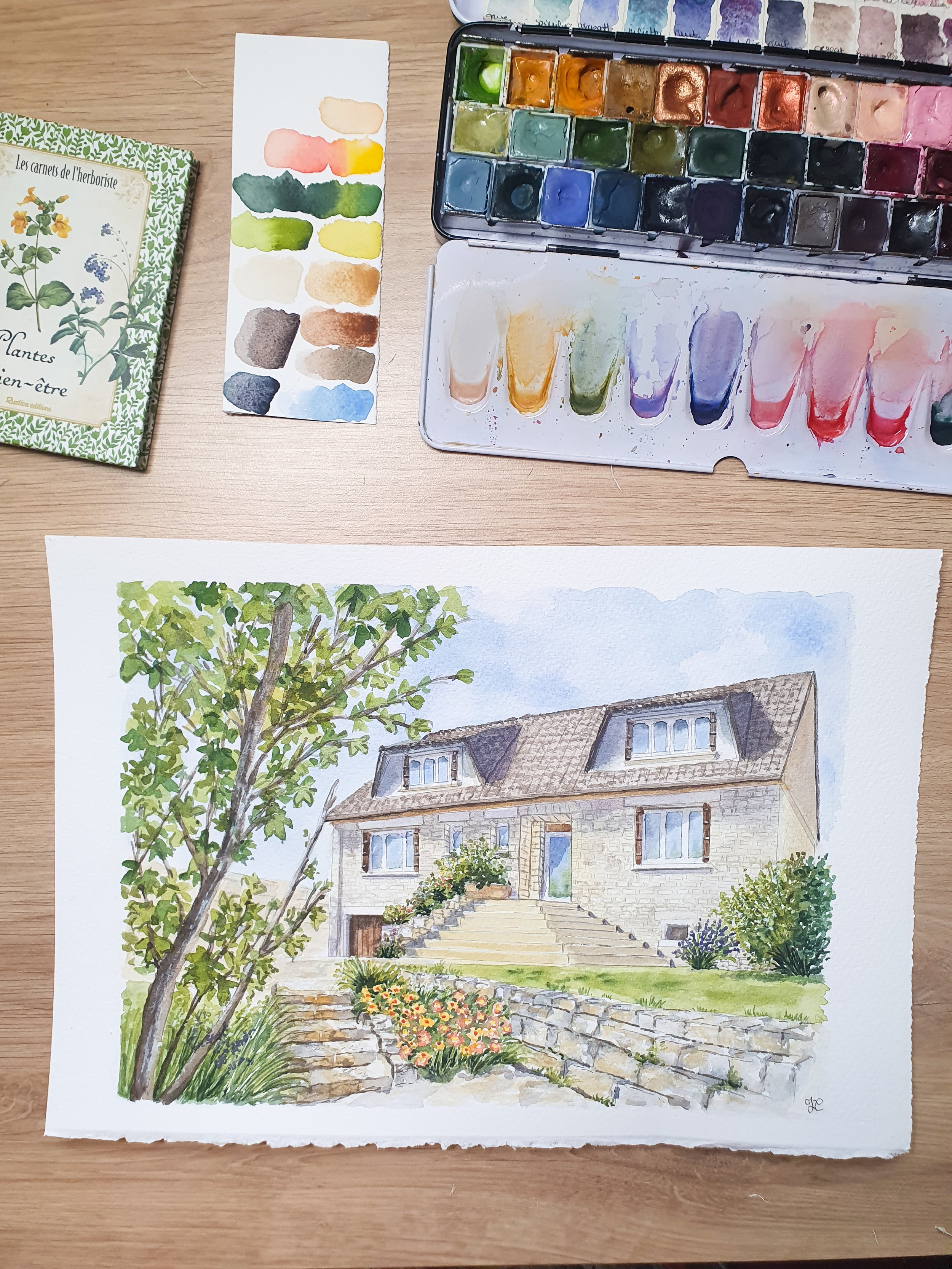 Maison de famille, lieu de réception personnalisé à l'aquarelle