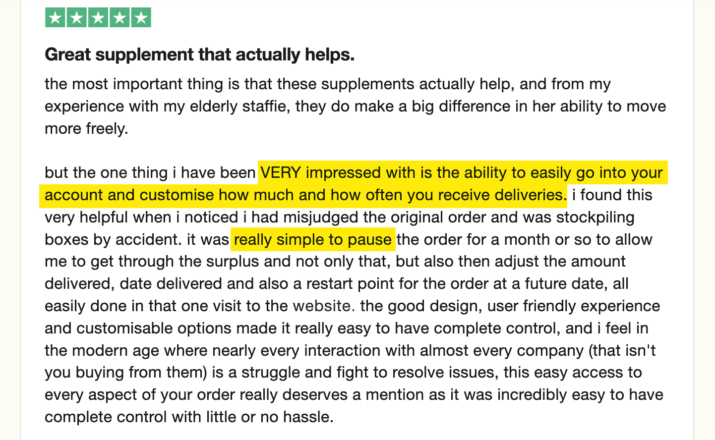 Positive user review of the YuMOVE digital subscription service