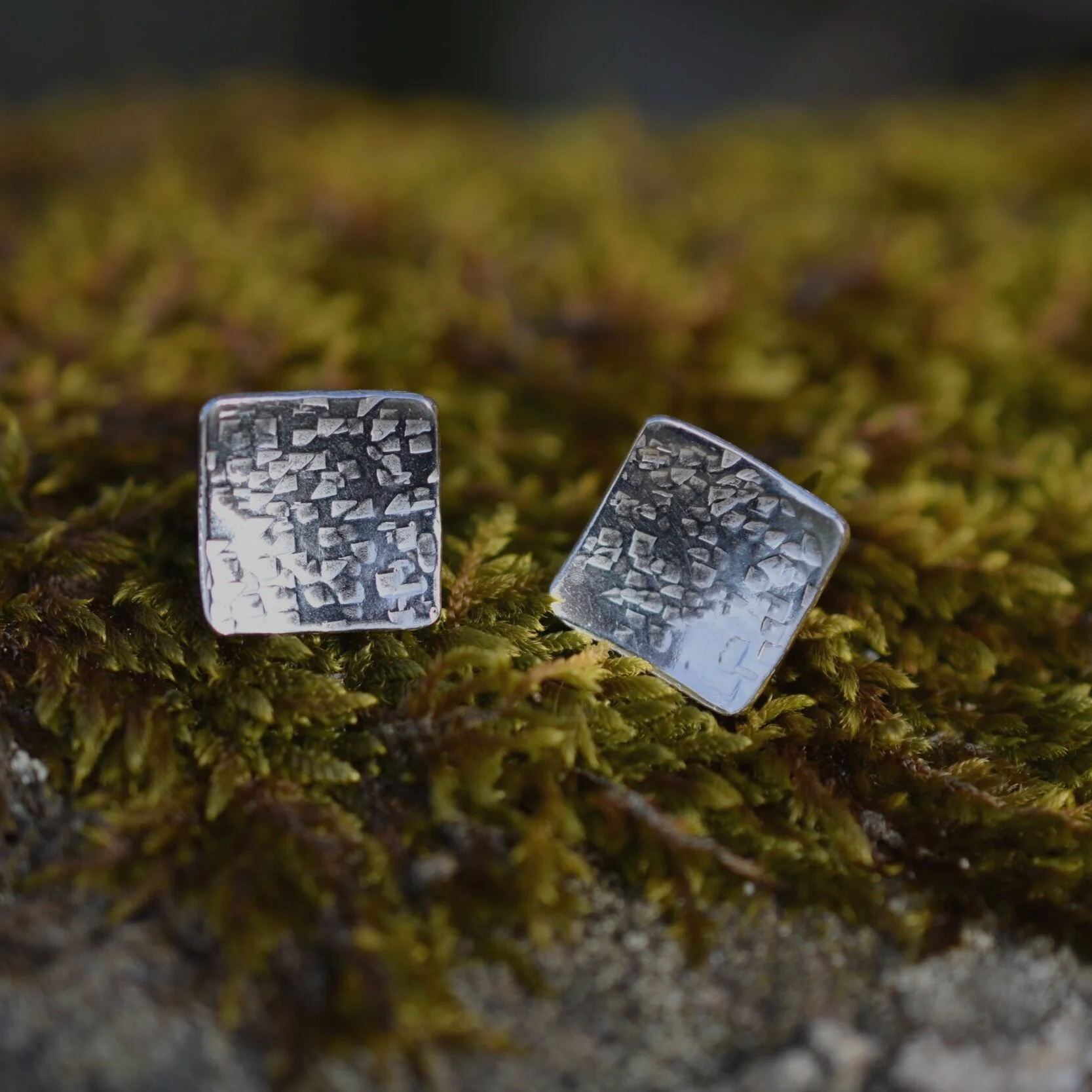 sterling silver textured dappled light stud earrings