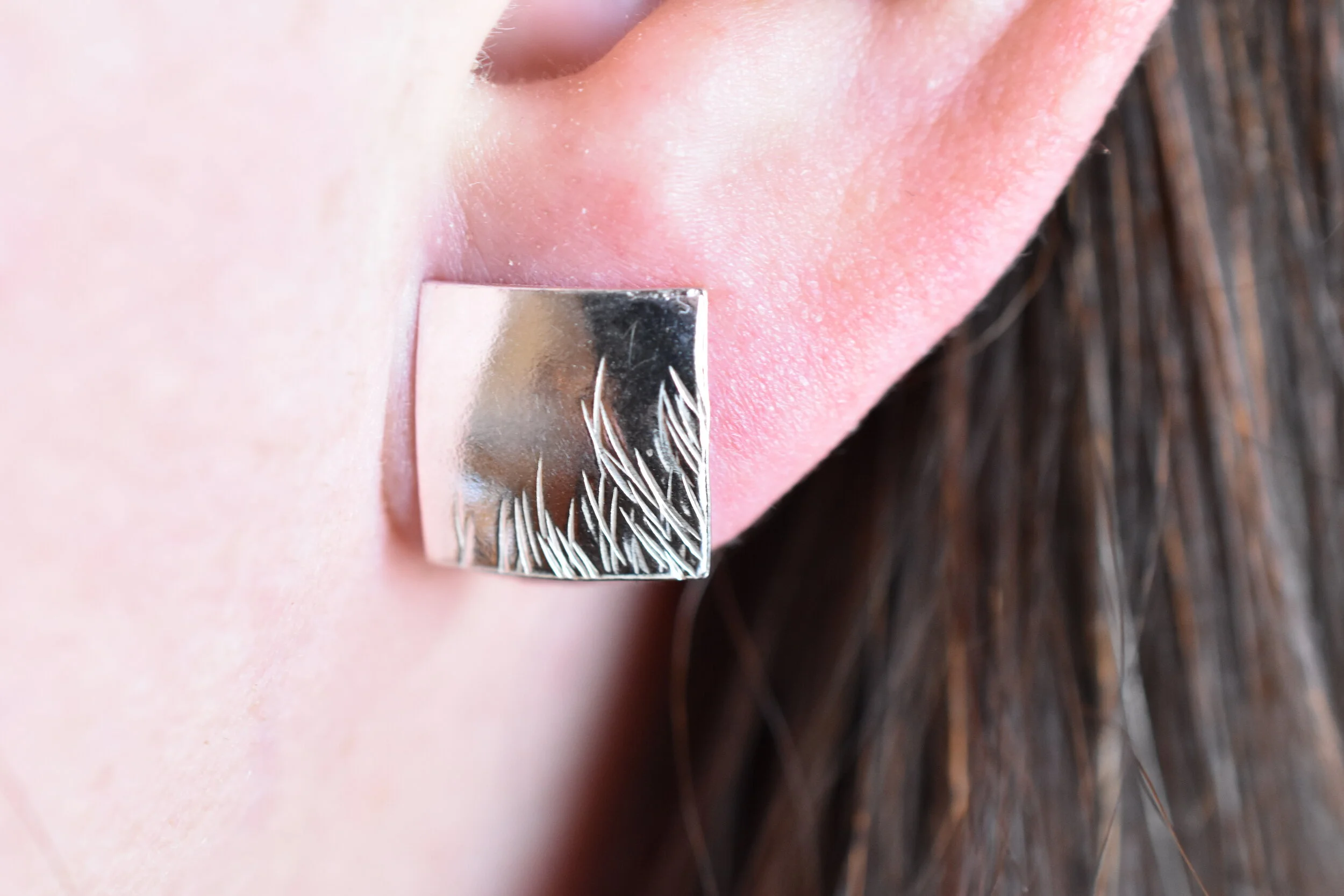 sterling silver textured grass earrings