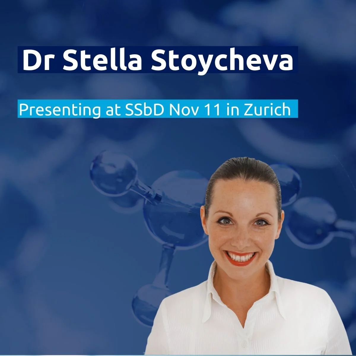 Stella Stoycheva in front of SSbD presentation background
