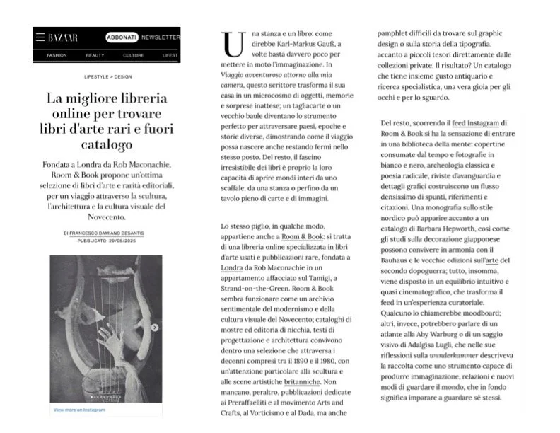 Bazaar Italia features Room & Book June 2026