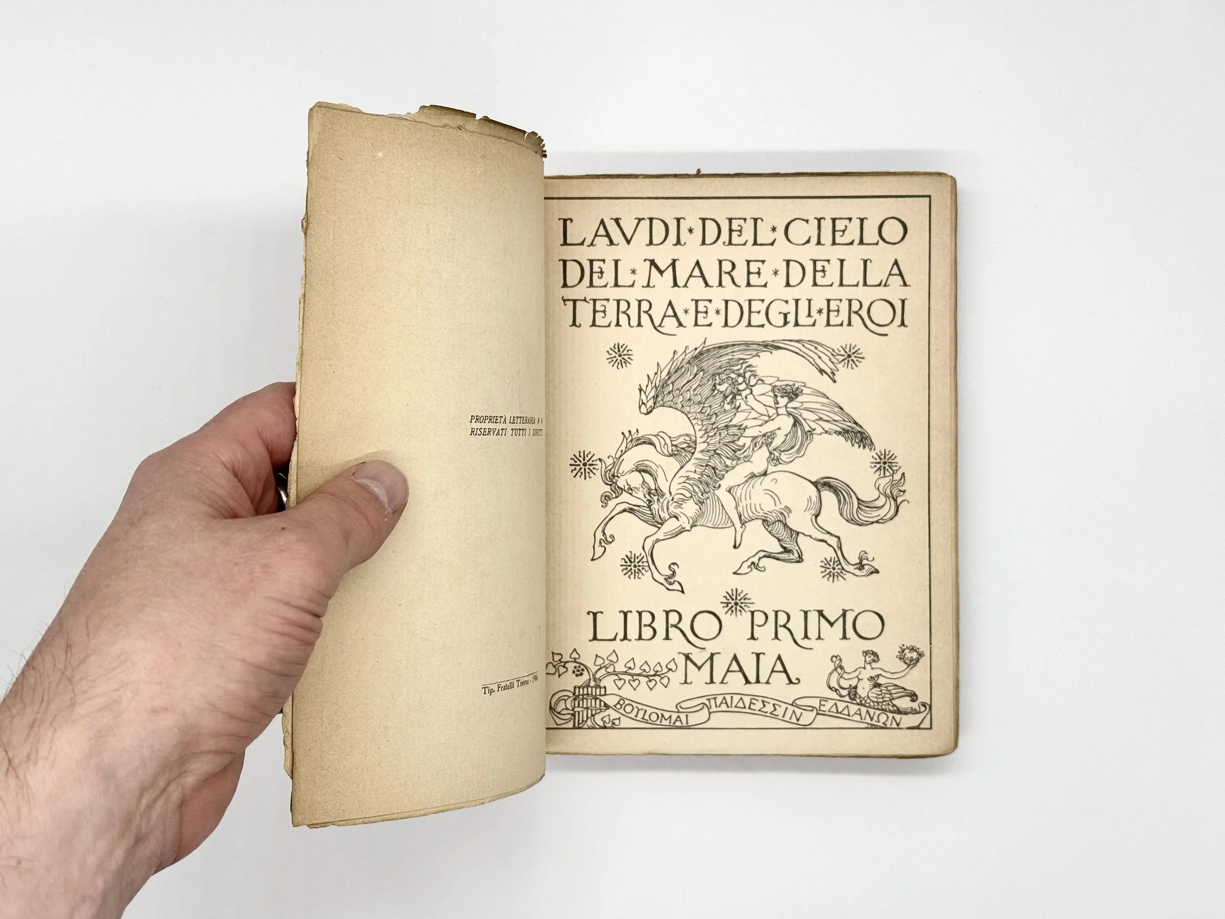 Gabriele D’Annunzio, Laus Vitaevolume 1, published by Fratelli Treves Editore, Milano, 1906. Cover illustration by by Adolfo de Carolis.