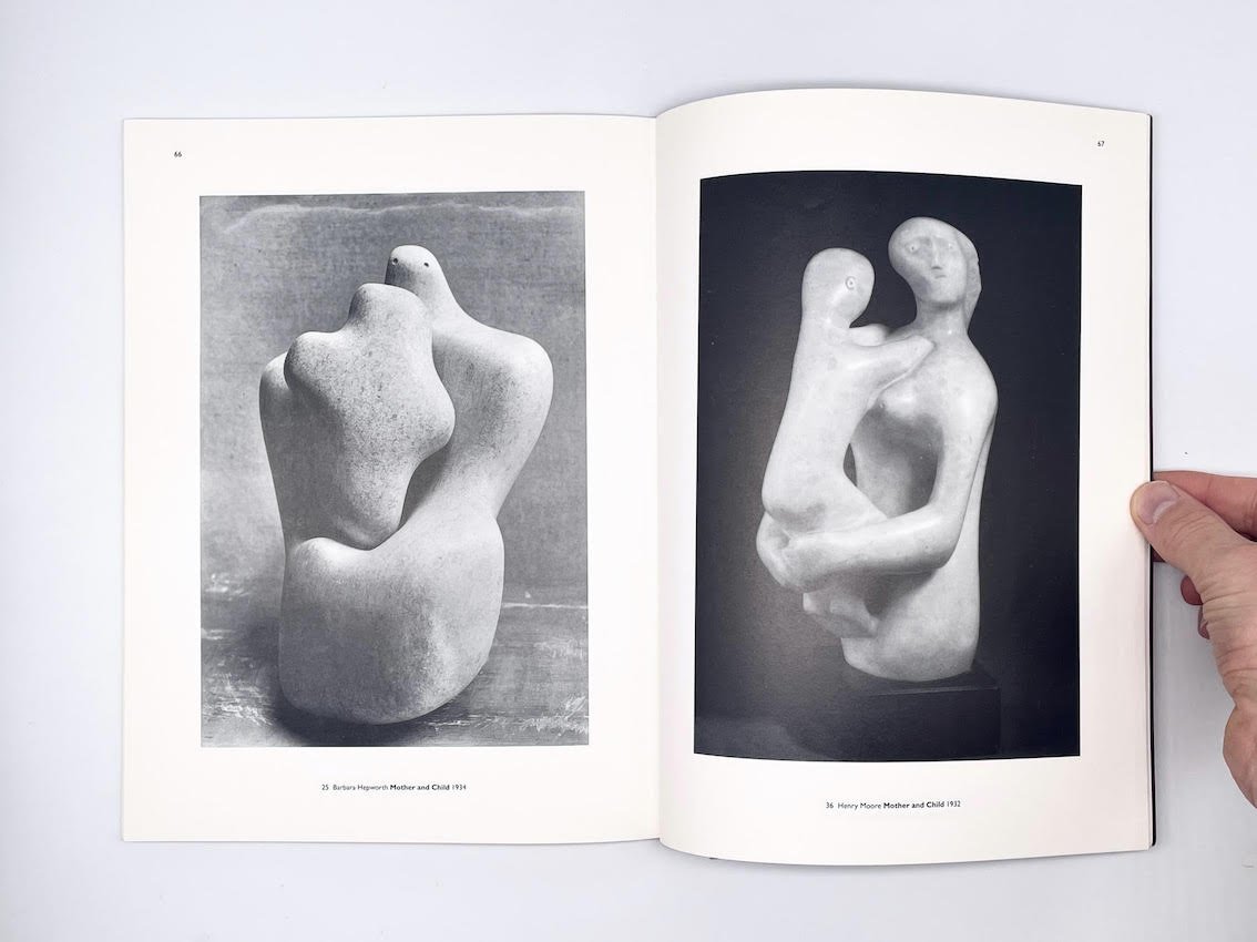 Double page spread from the catalogue of an exhibition titled 'Carving Mountains' of British sculpture held at Kettle's Yard Cambridge in 1998
