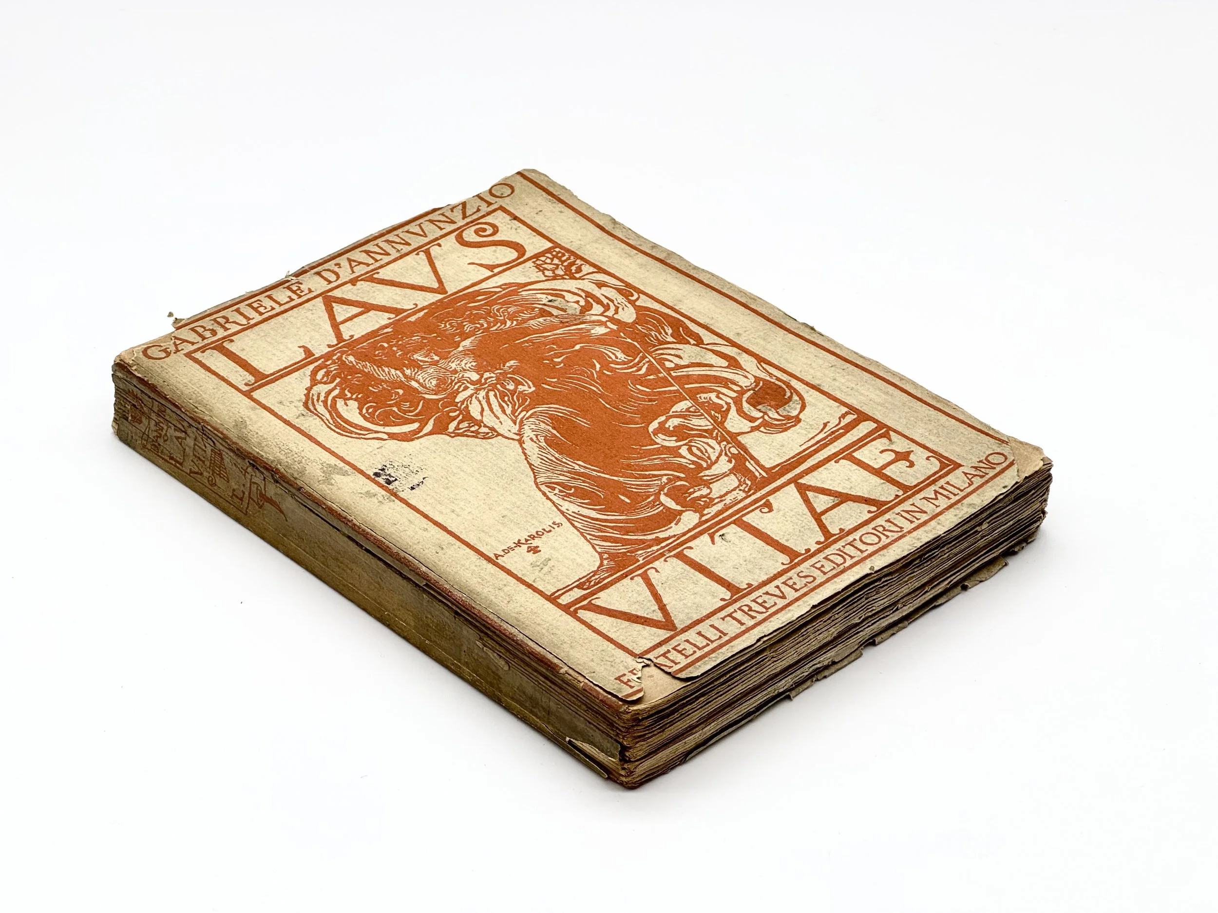 Gabriele D’Annunzio, Laus Vitaevolume 1, published by Fratelli Treves Editore, Milano, 1906. Cover illustration by by Adolfo de Carolis.