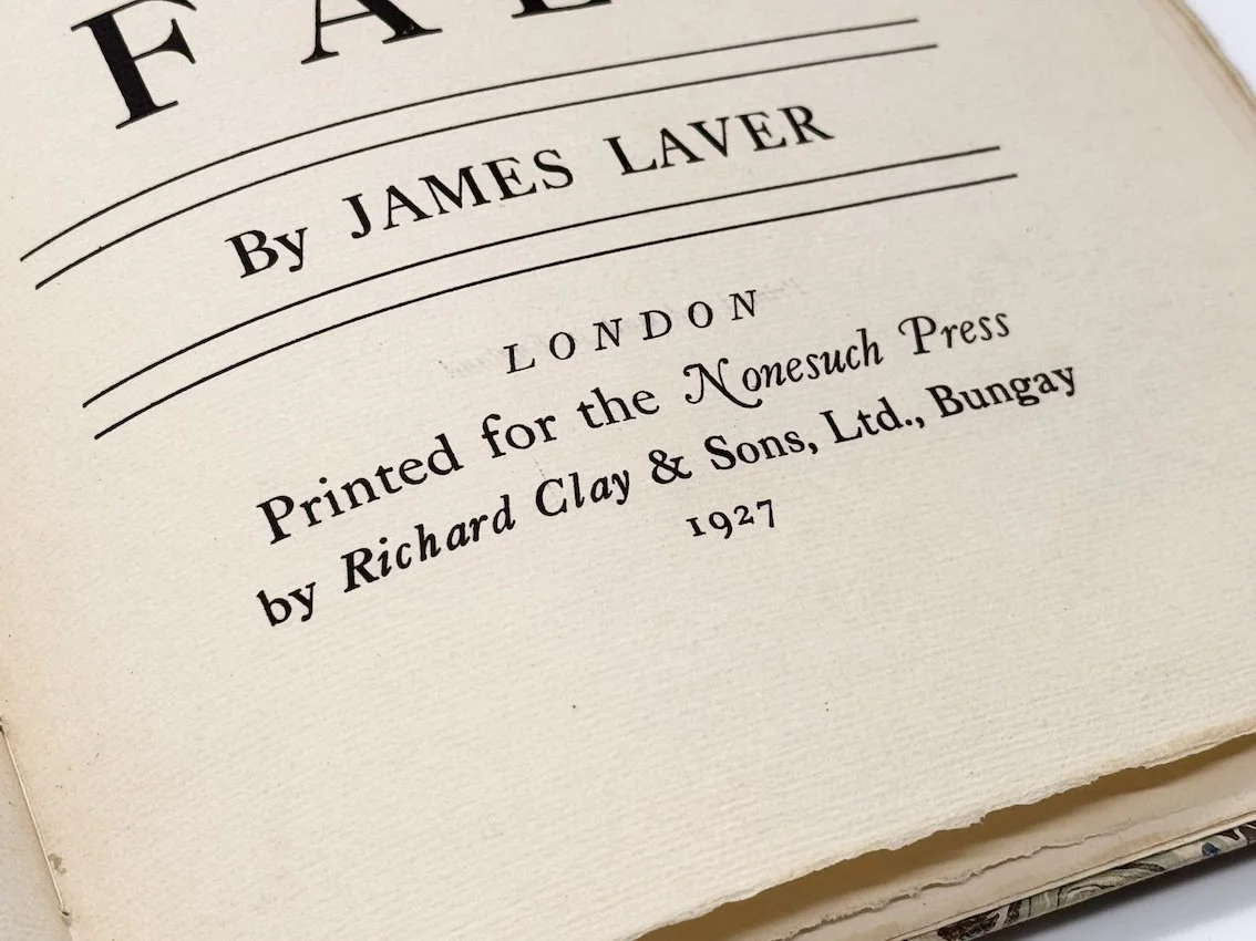 James Laver, A Stitch in Time; or, Pride prevents a Fall. Nonesuch Press, London, 1927.