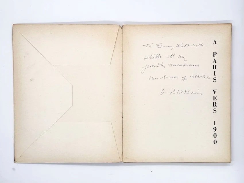 Louis Cheronnet, A Paris vers 1900. Éditions des Chroniques du Jour, Paris, 1932. With a signed dedication dated 1932 from Ossip Zadkine to Mrs Edward Wadsworth.