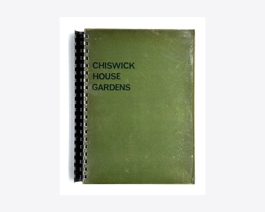 Cover of spiral-bound book on Chiswick House Gardens by the late British landscape designer Allan Hart, prepared in 1968 as part of his final examination for the Institute of Landscape Architects.