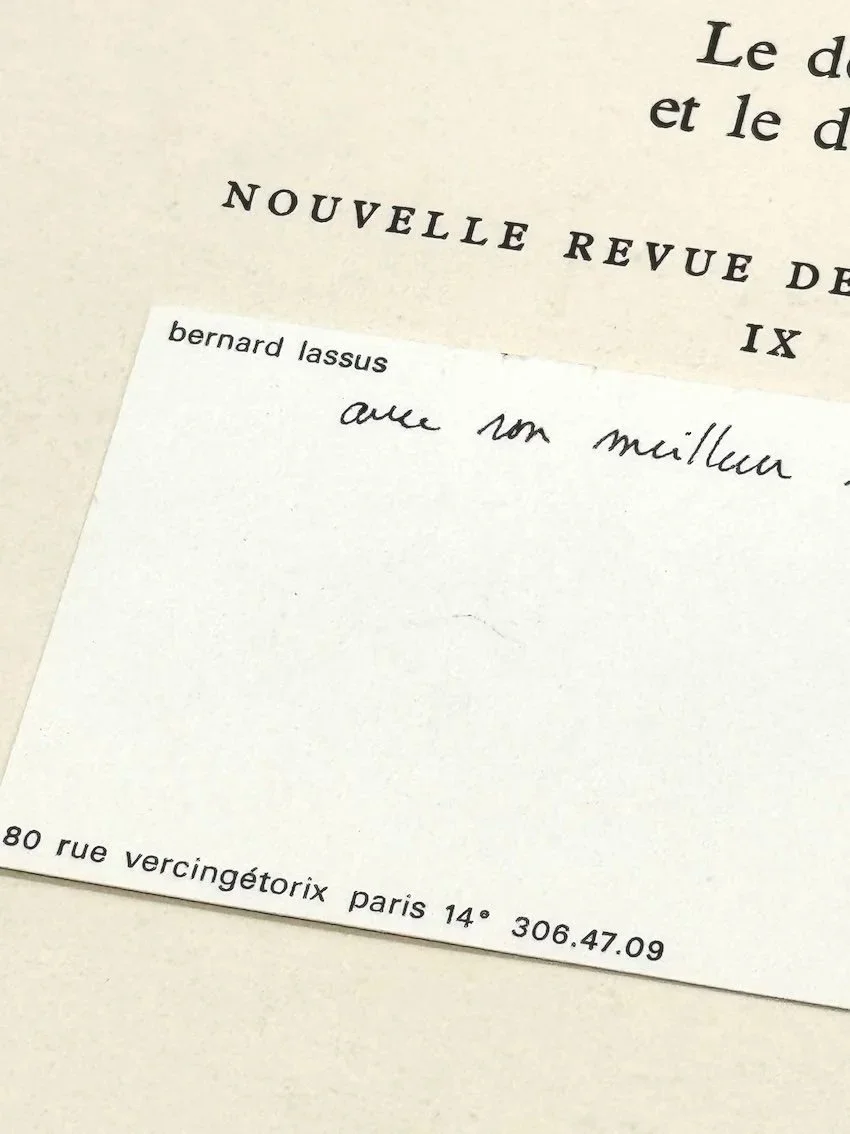 Bernard Lassus “De plus à moins”, offprint from Nouvelle Revue de Psychanalyse, Vol. IX, Spring 1974. 