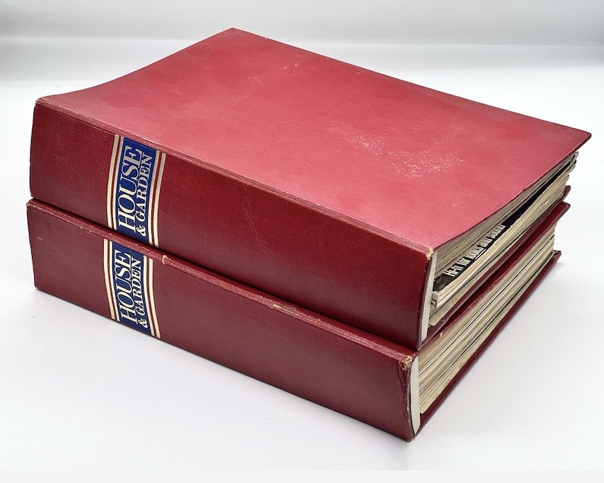 House & Garden: 15 vintage 1960s and 1970s issues bound in red folders with blue titles to spine.